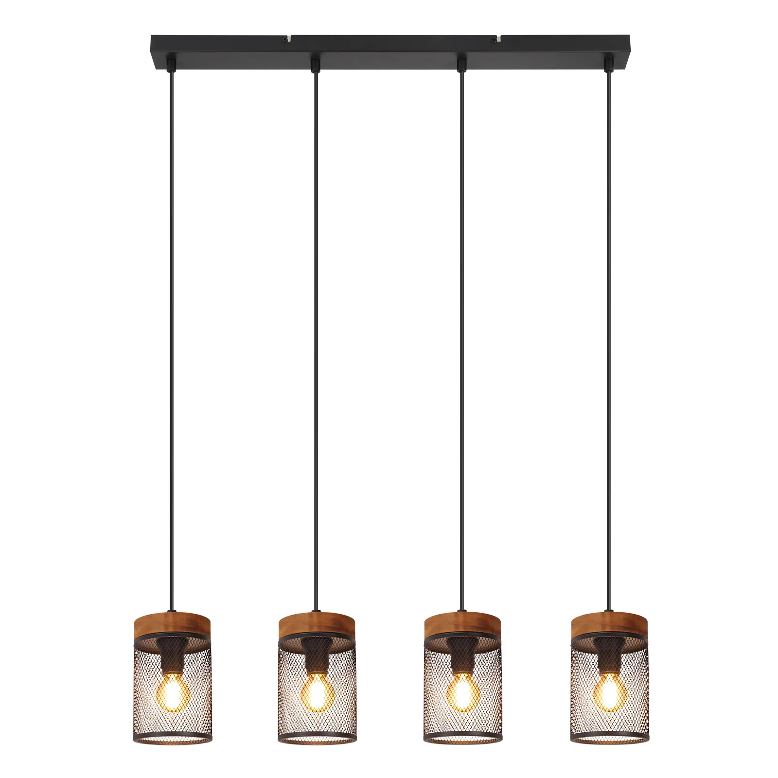 ZMH Hängelampe Vintage Holz 4 flammig Retro E14 Metall Deko Pendelleuchte für Wohnzimmer Esszimmer