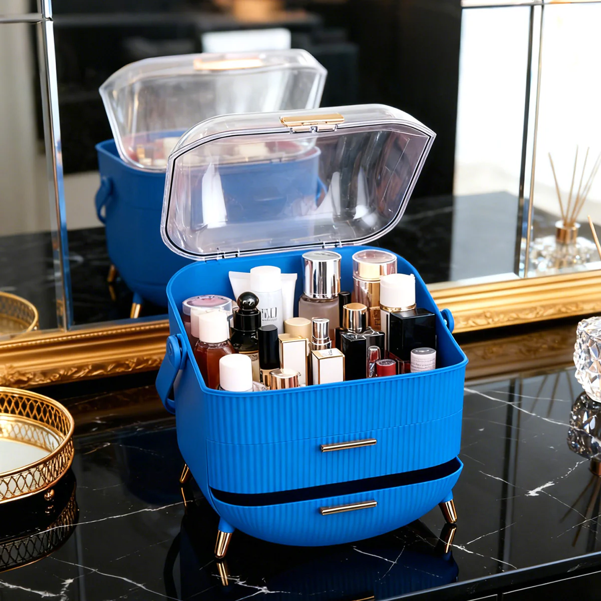 ZMH Kosmetik Organizer Gelb Make-up-Box mit Transparentem Fach Schubladen - Image 2