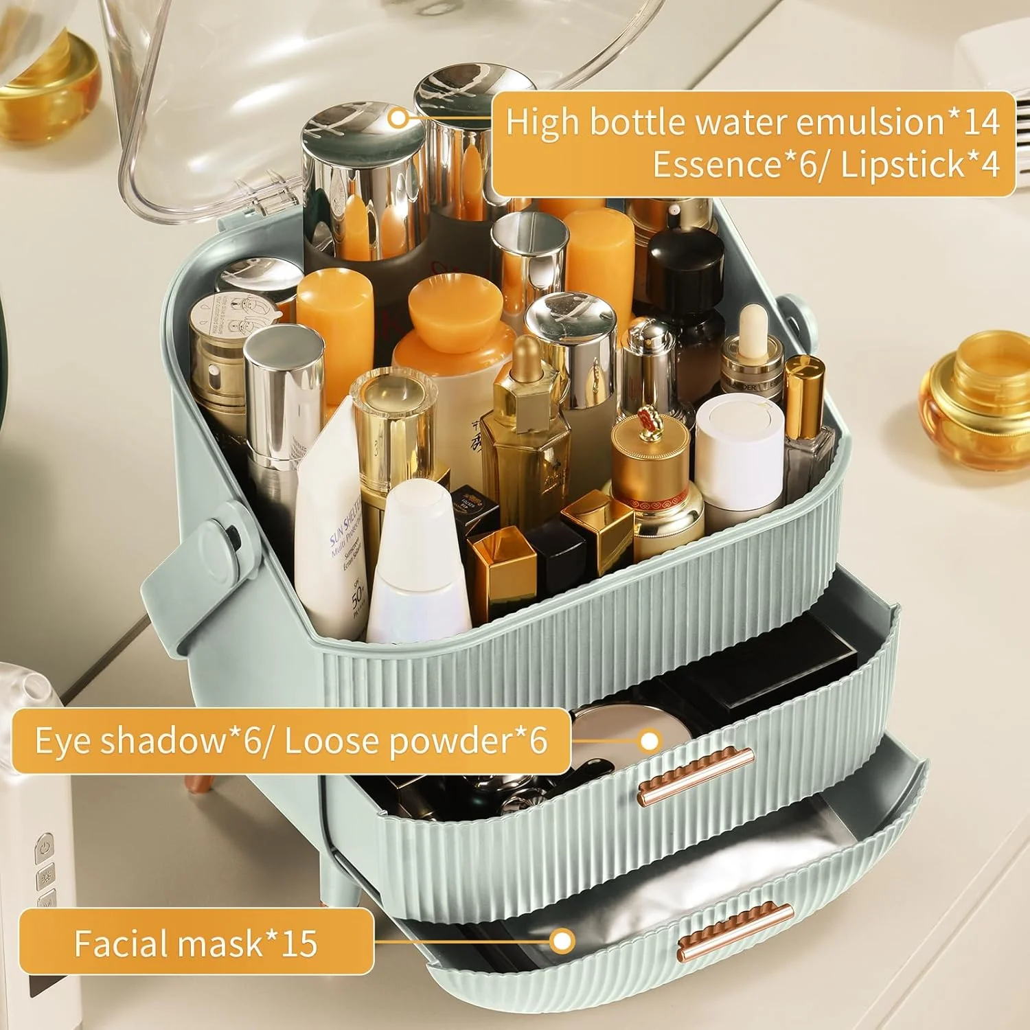 ZMH Kosmetik Organizer Gelb Make-up-Box mit Transparentem Fach Schubladen - Image 74