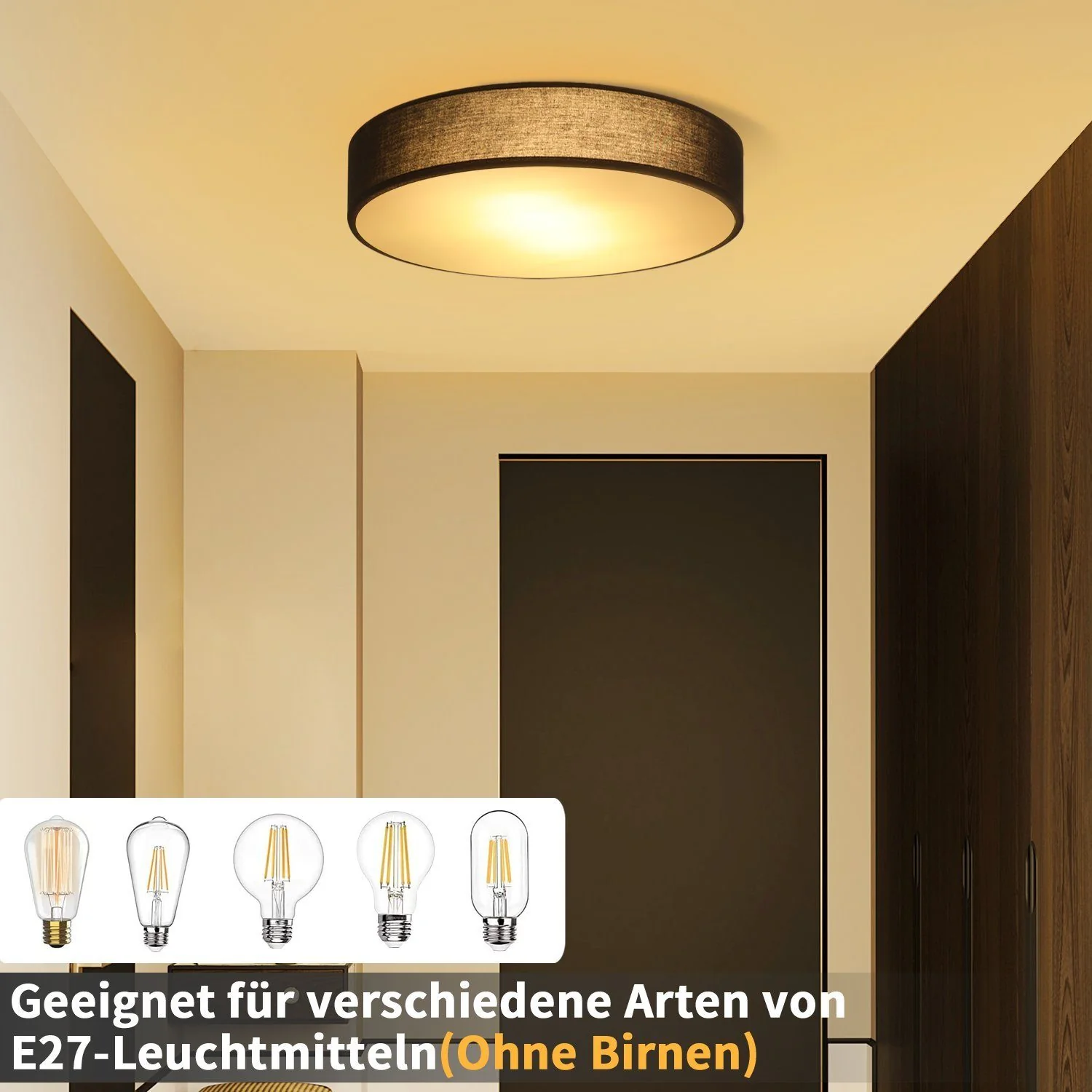 ZMH Kreisförmige Deckenleuchte, 1-flammig, E27,moderne graue Schlafzimmerlampe - Image 10