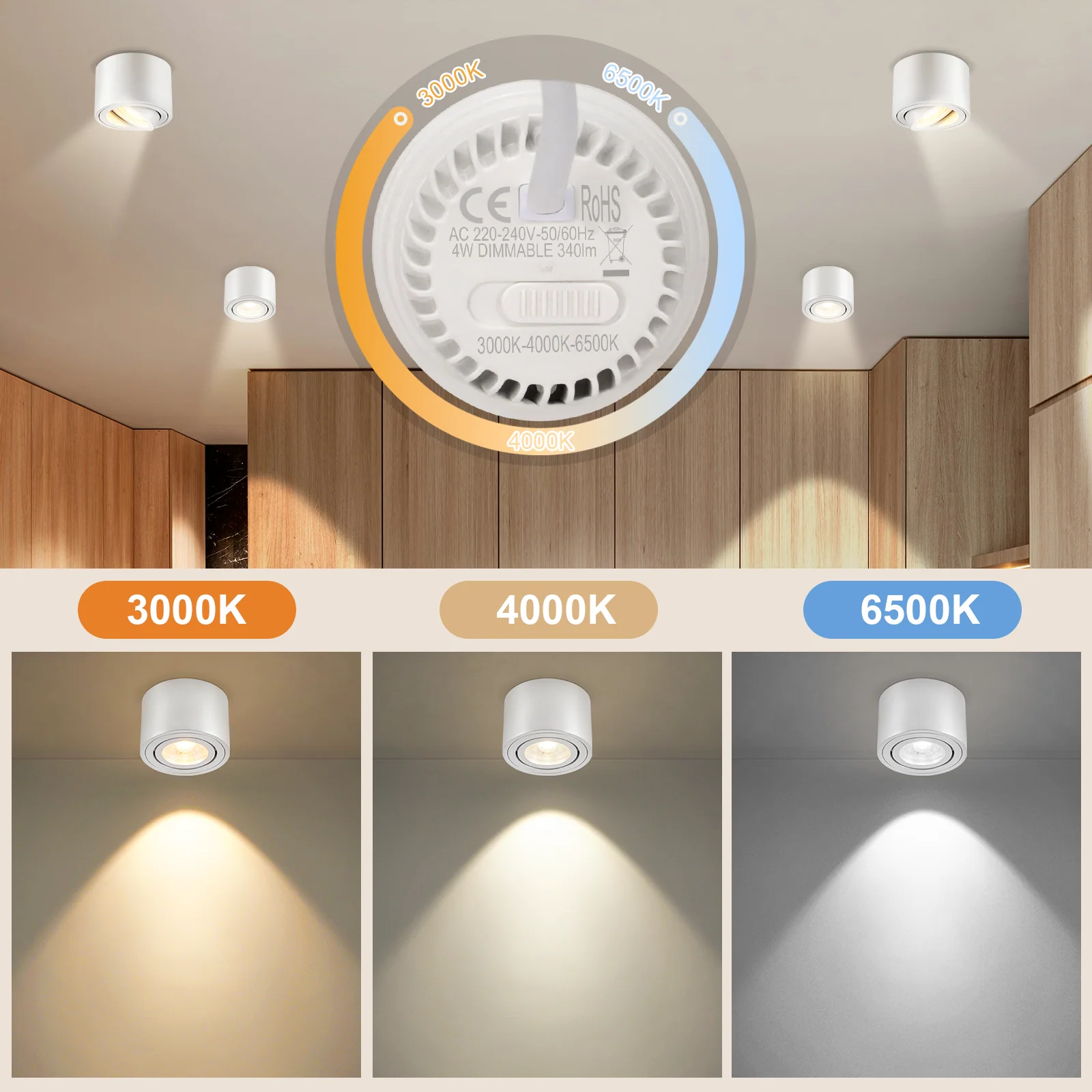 ZMH LED Aufbauspot Dimmbar Schwarz Extra Flach 30° Schwenkbar 4W Rund Deckenleuchte 4 Stück - Image 12