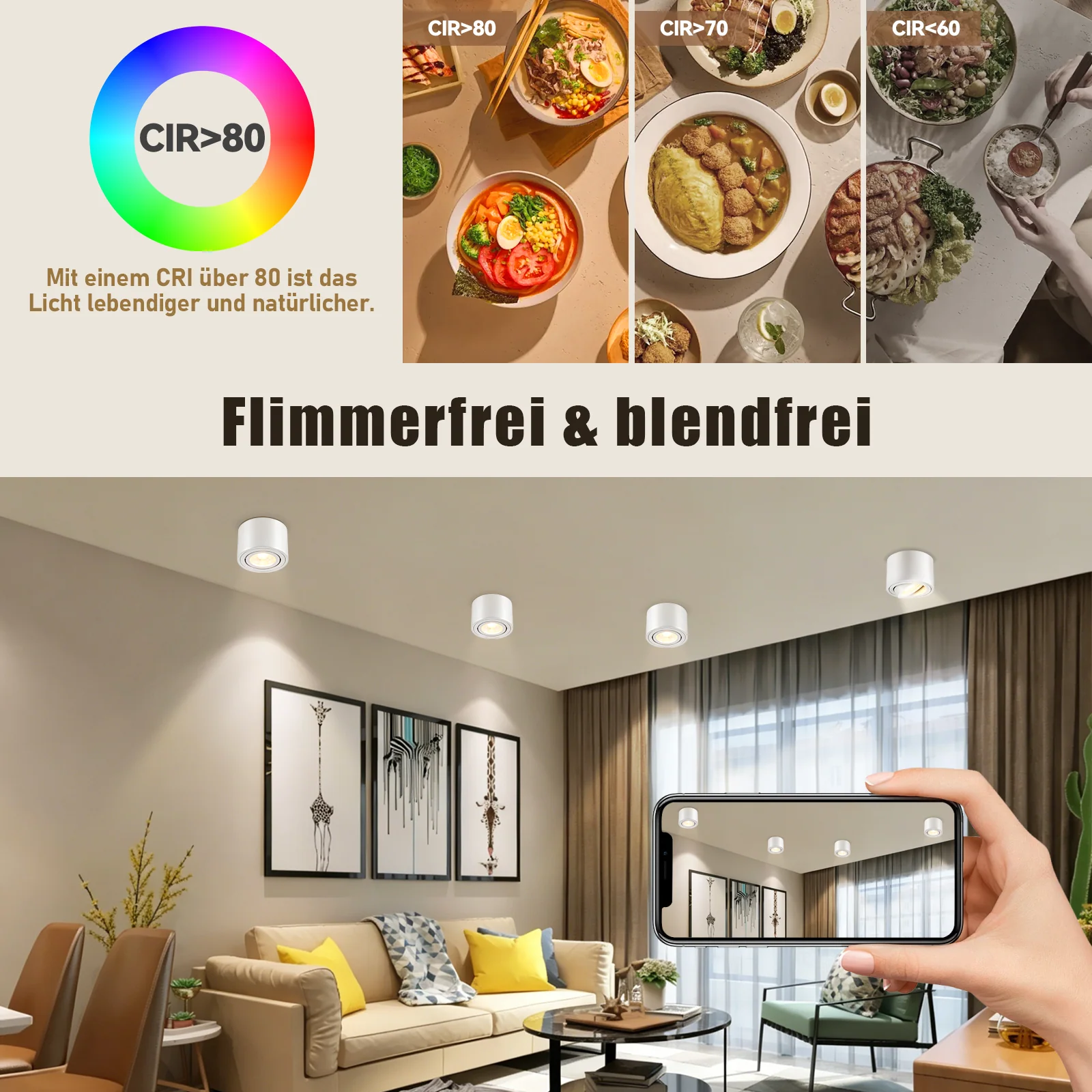 ZMH LED Aufbauspot Dimmbar Schwarz Extra Flach 30° Schwenkbar 4W Rund Deckenleuchte 4 Stück - Image 16