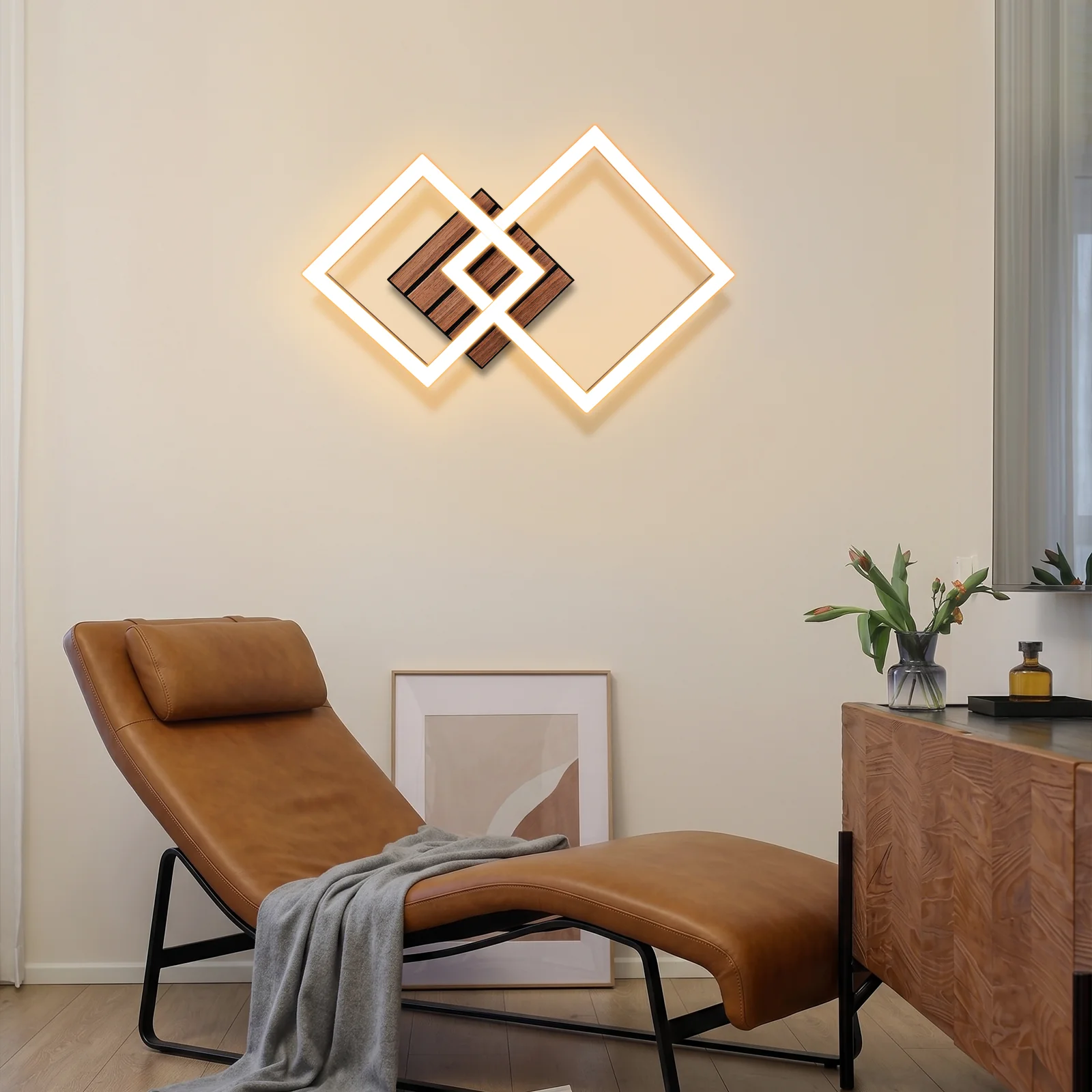 ZMH LED Deckenleuchte 14W Modern Design 3000K Warmweiß in Holzoptik Eckig Deckenlampe für Wohnzimmer - Image 3