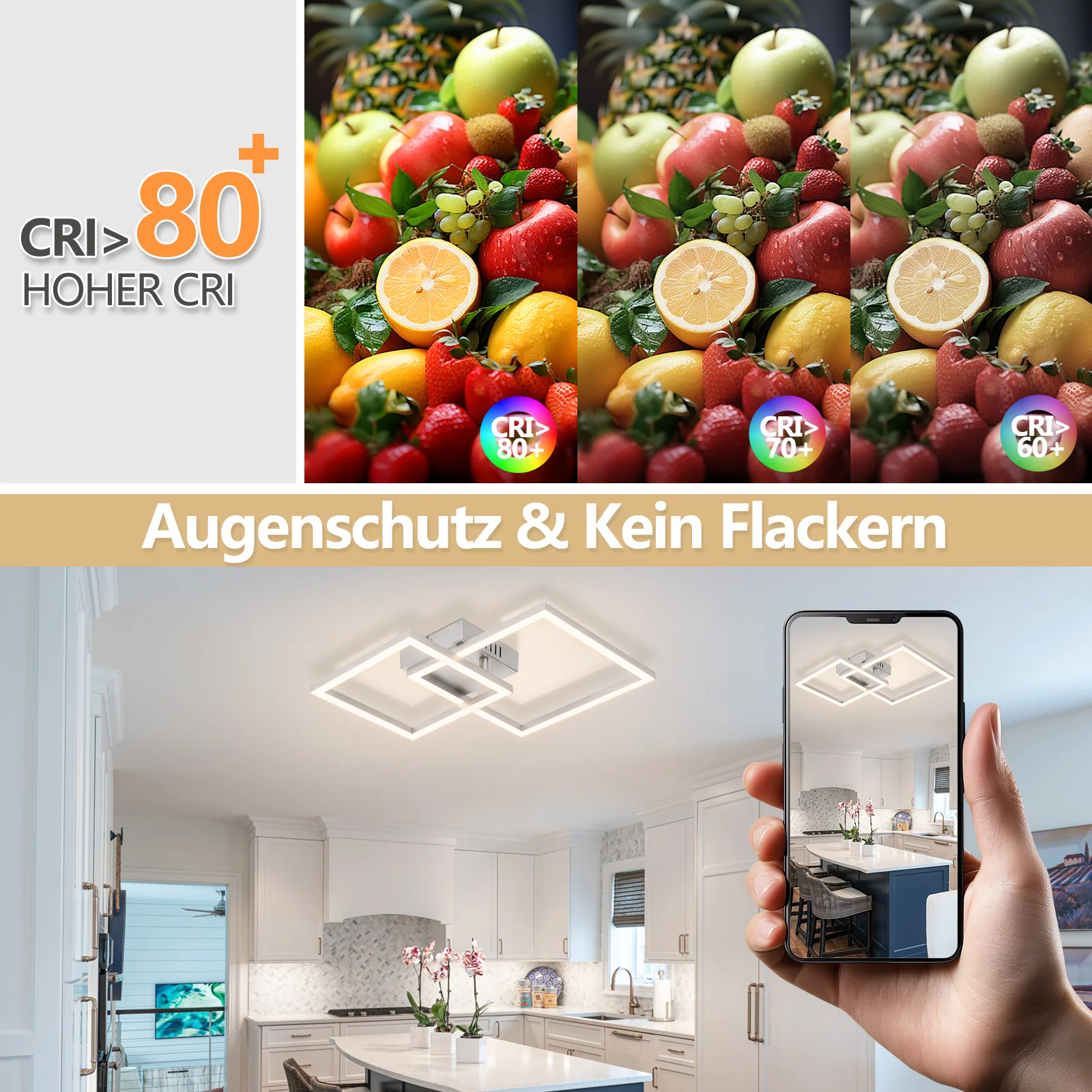 ZMH LED Deckenleuchte 20W Silber Neutralweiß Modern Drehbar Design Eckig Wohnzimmerlampe Für Küche - Image 10