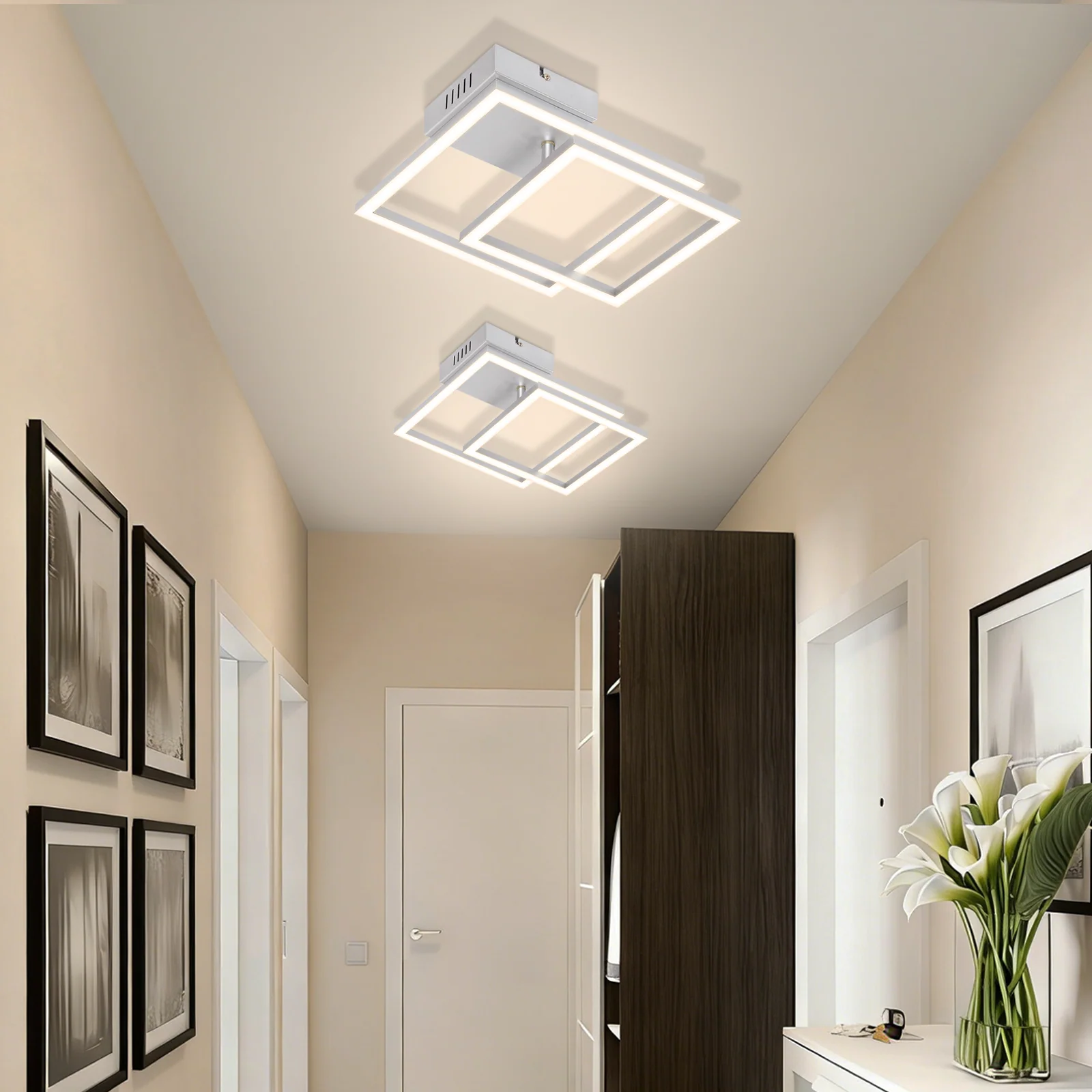 ZMH LED Deckenleuchte 20W Silber Neutralweiß Modern Drehbar Design Eckig Wohnzimmerlampe Für Küche - Image 11