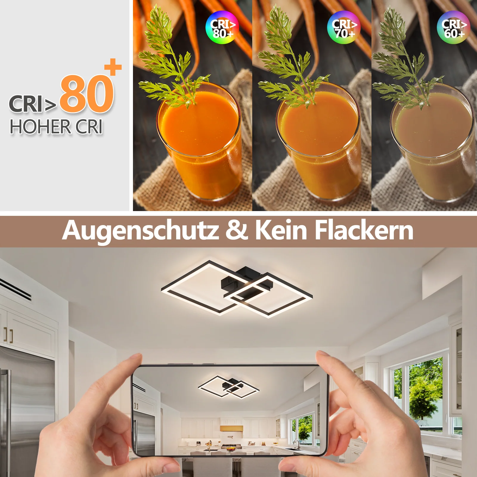 ZMH LED Deckenleuchte 20W Silber Neutralweiß Modern Drehbar Design Eckig Wohnzimmerlampe Für Küche - Image 17