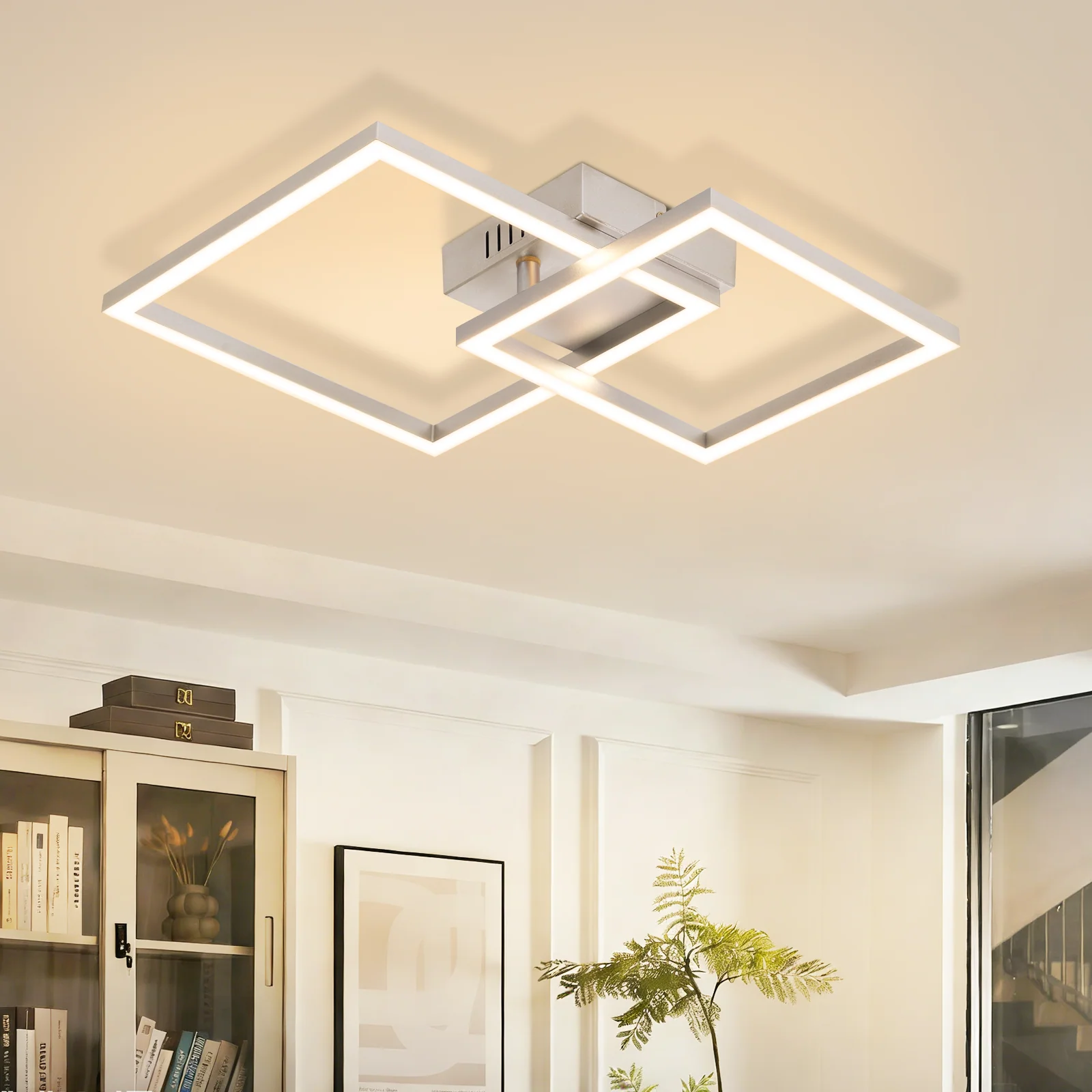 ZMH LED Deckenleuchte 20W Warmweiß Silber Drehbar Modern Design Eckig Wohnzimmerlampe Küche Flur - Image 2
