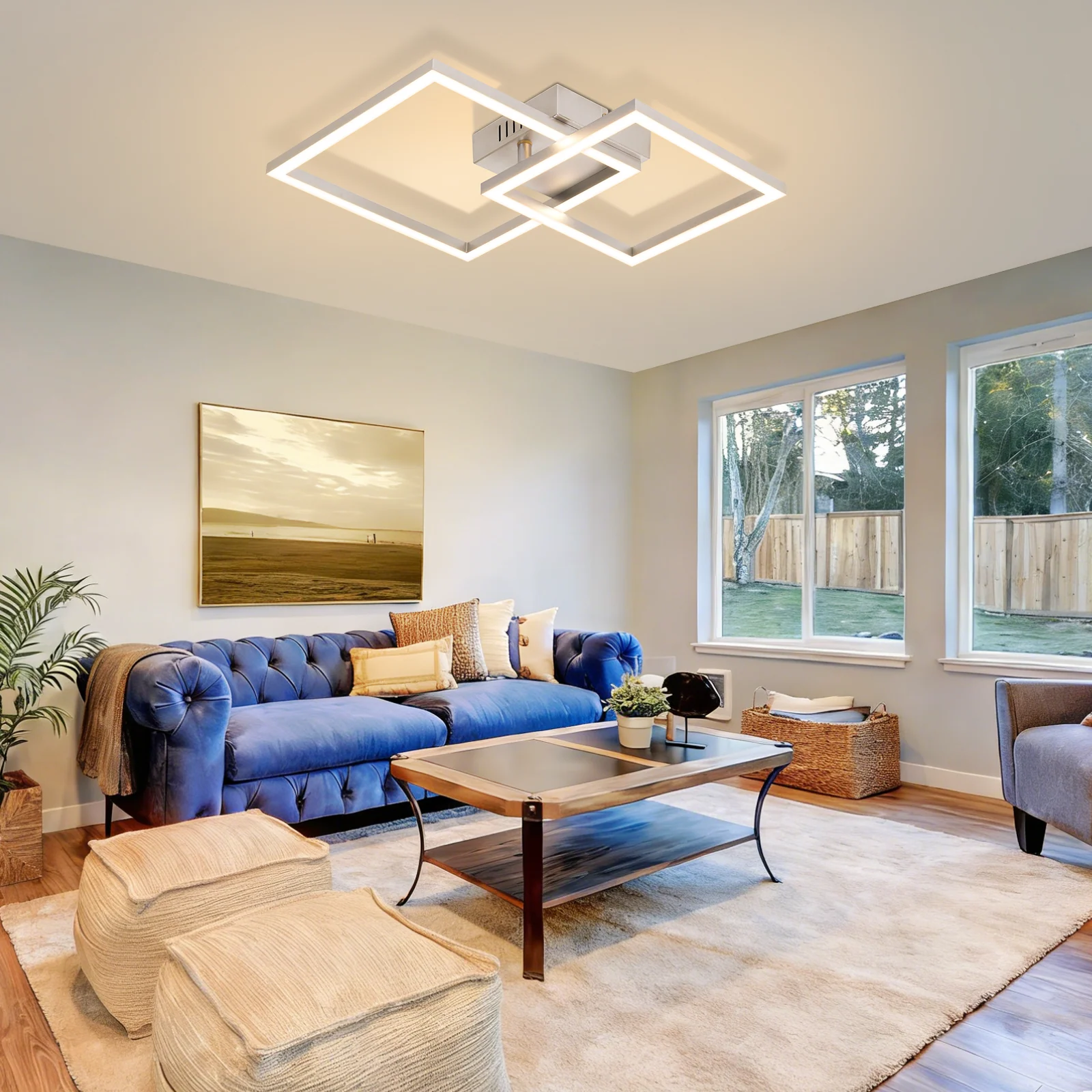 ZMH LED Deckenleuchte 20W Warmweiß Silber Drehbar Modern Design Eckig Wohnzimmerlampe Küche Flur - Image 4