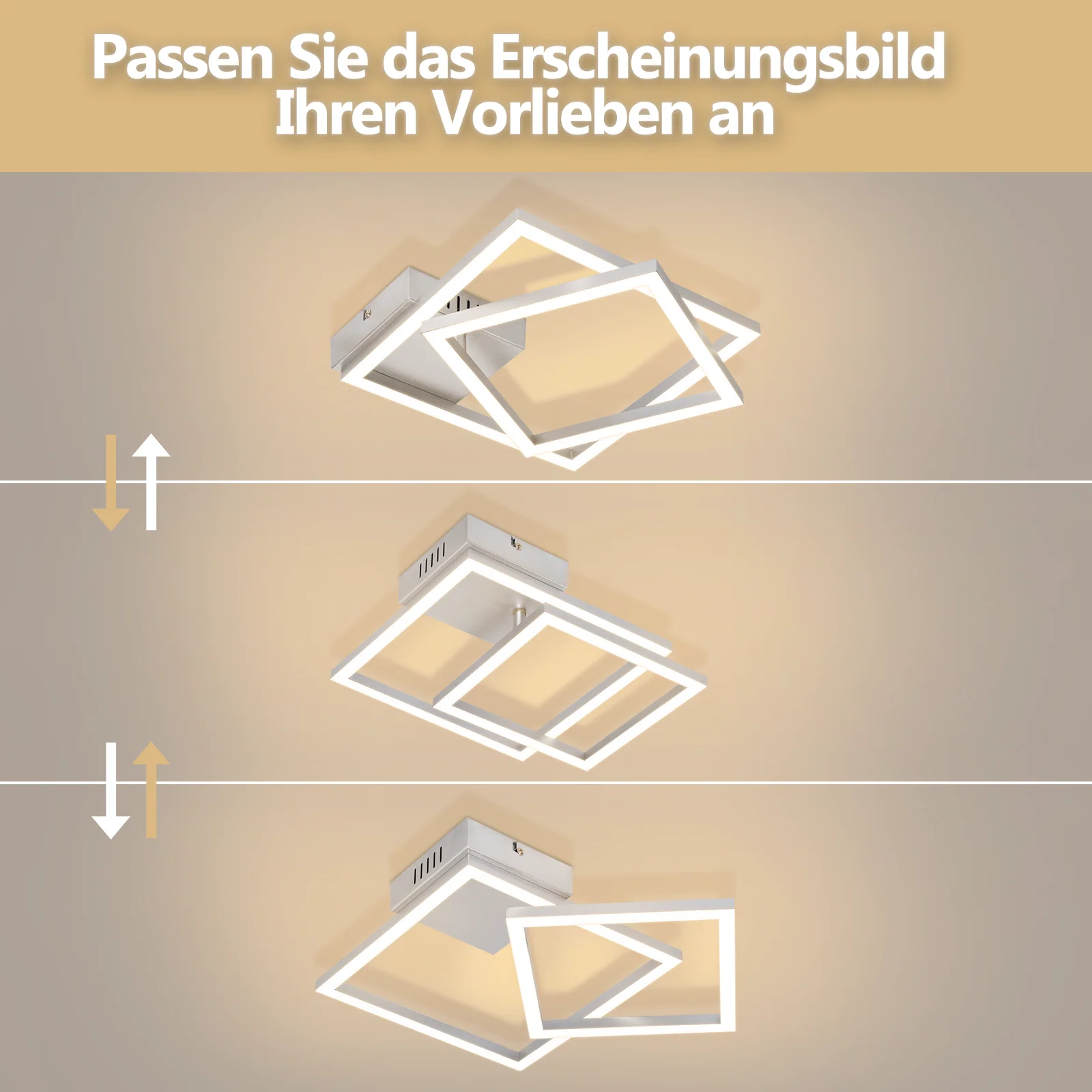 ZMH LED Deckenleuchte 20W Warmweiß Silber Drehbar Modern Design Eckig Wohnzimmerlampe Küche Flur - Image 5