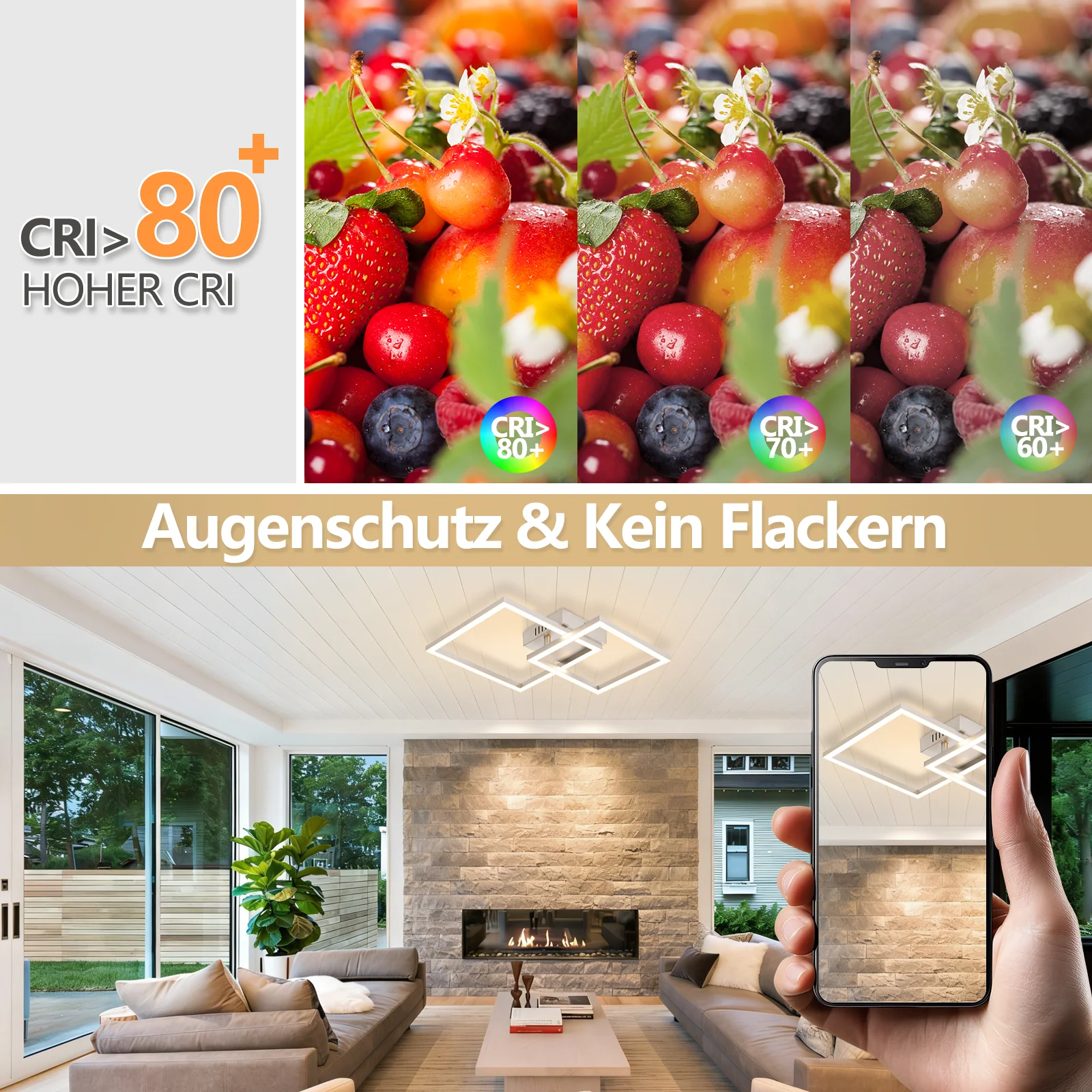 ZMH LED Deckenleuchte 20W Warmweiß Silber Drehbar Modern Design Eckig Wohnzimmerlampe Küche Flur - Image 8