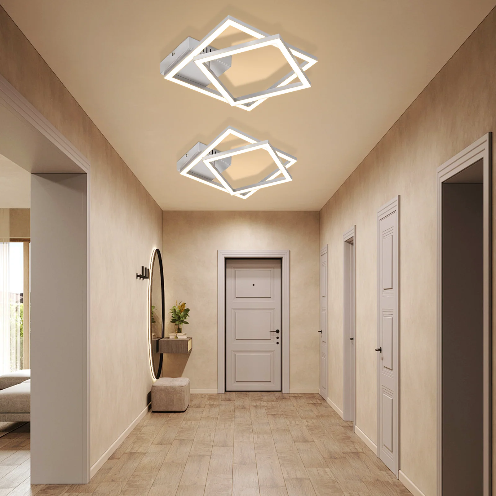 ZMH LED Deckenleuchte 20W Warmweiß Silber Drehbar Modern Design Eckig Wohnzimmerlampe Küche Flur - Image 9