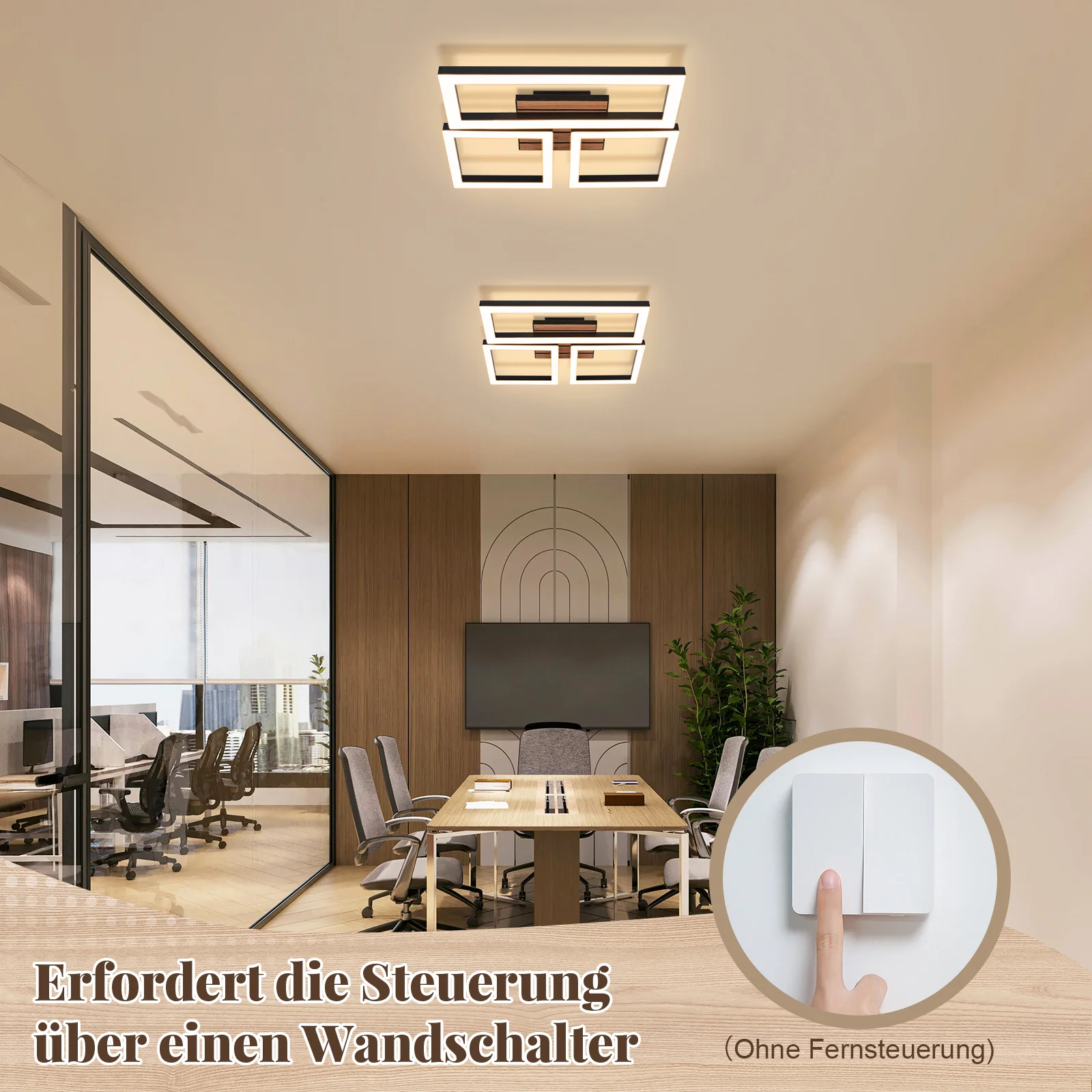 ZMH LED Deckenleuchte 21W Schwarz Modern Warmweiß Eckig in Holzoptik Deckenlampe für Wohnzimmer Flur - Image 7