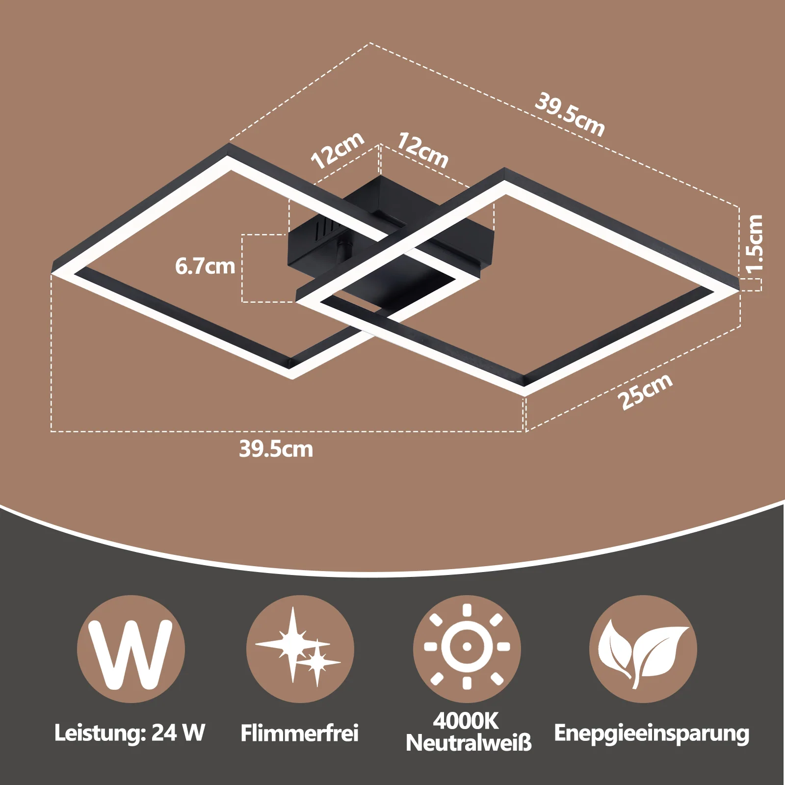 ZMH LED Deckenleuchte 24W Silber Neutralweiß Drehbar Modern Design Eckig Wohnzimmerlampe Für Küche - Image 14