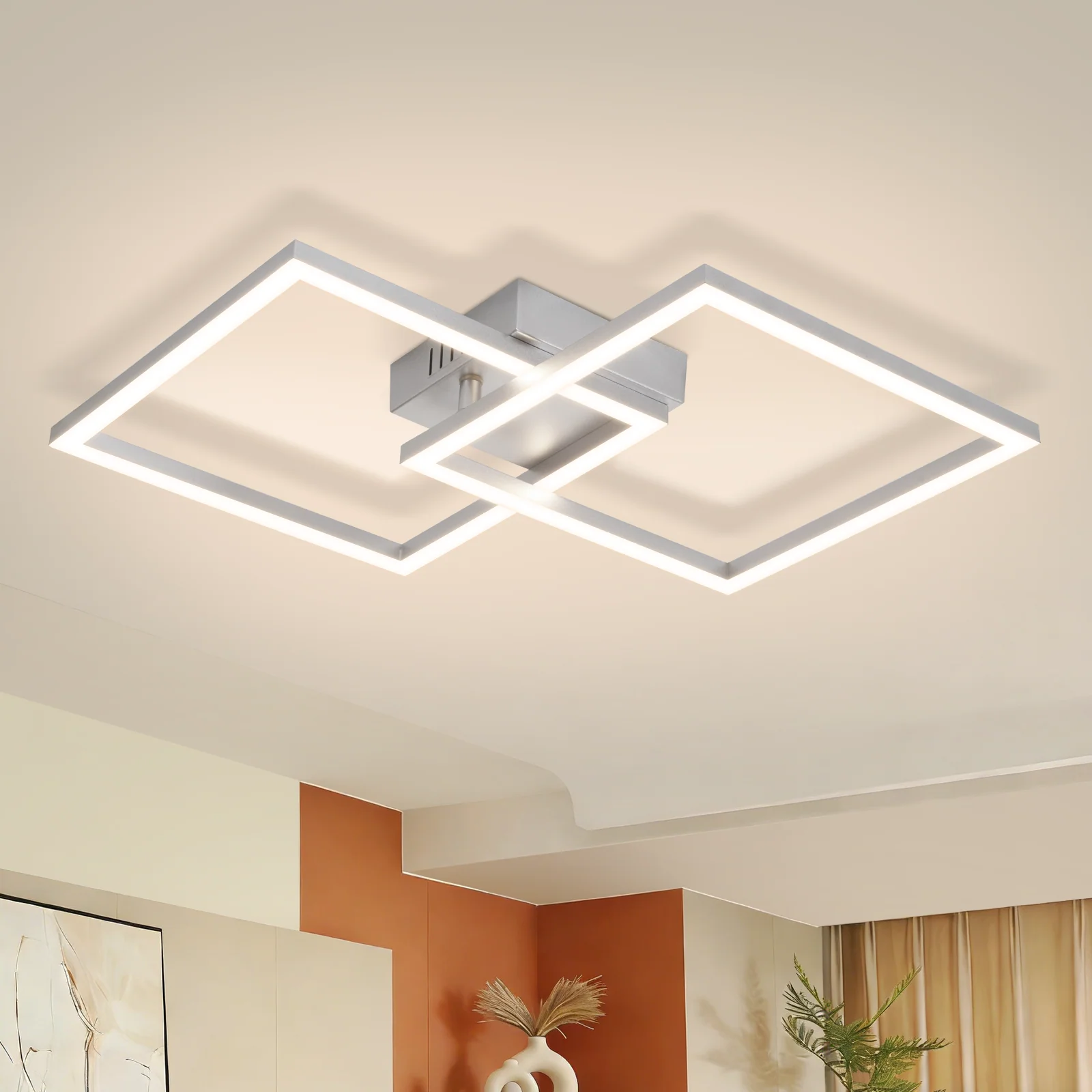 ZMH LED Deckenleuchte 24W Silber Neutralweiß Drehbar Modern Design Eckig Wohnzimmerlampe Für Küche - Image 3