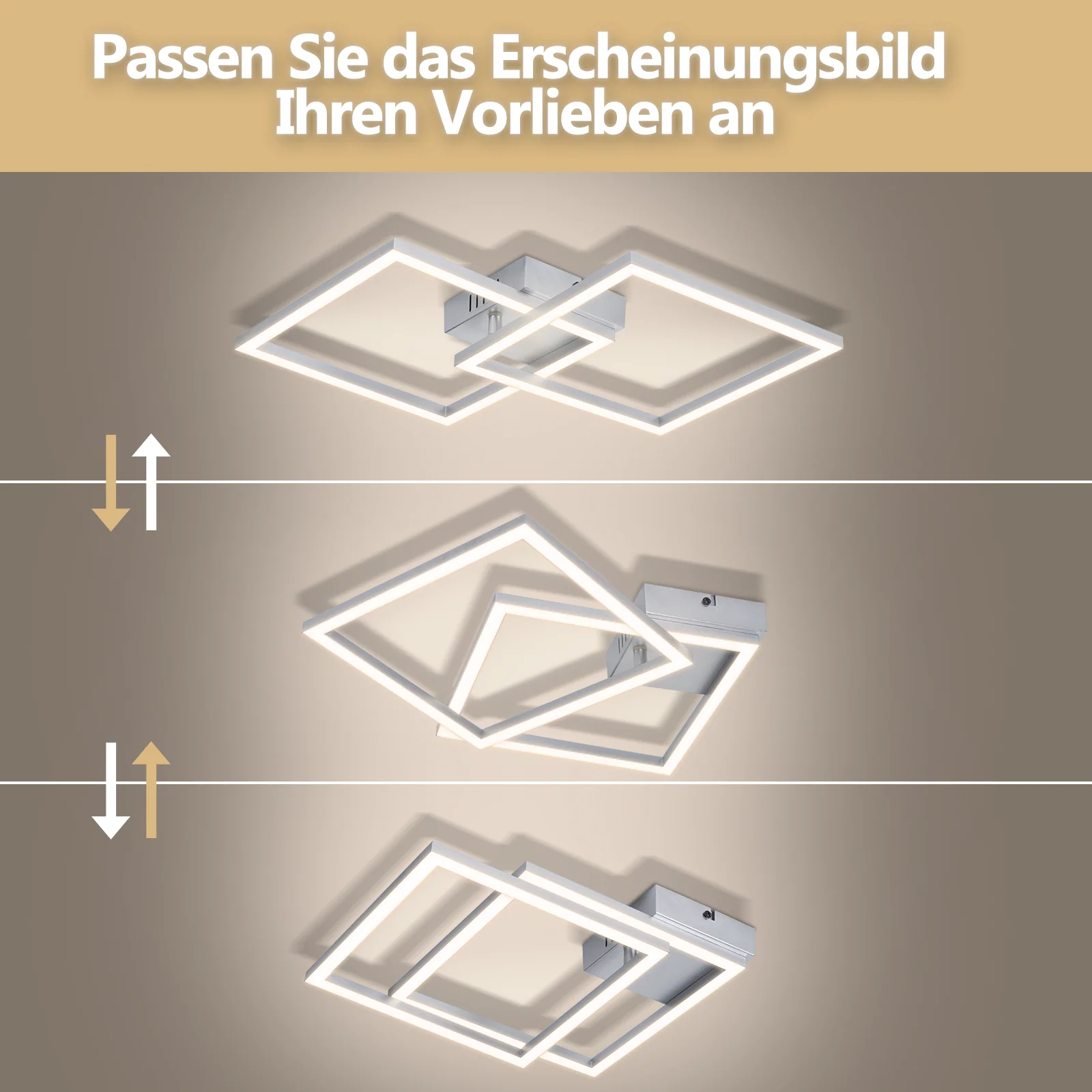 ZMH LED Deckenleuchte 24W Silber Neutralweiß Drehbar Modern Design Eckig Wohnzimmerlampe Für Küche - Image 7