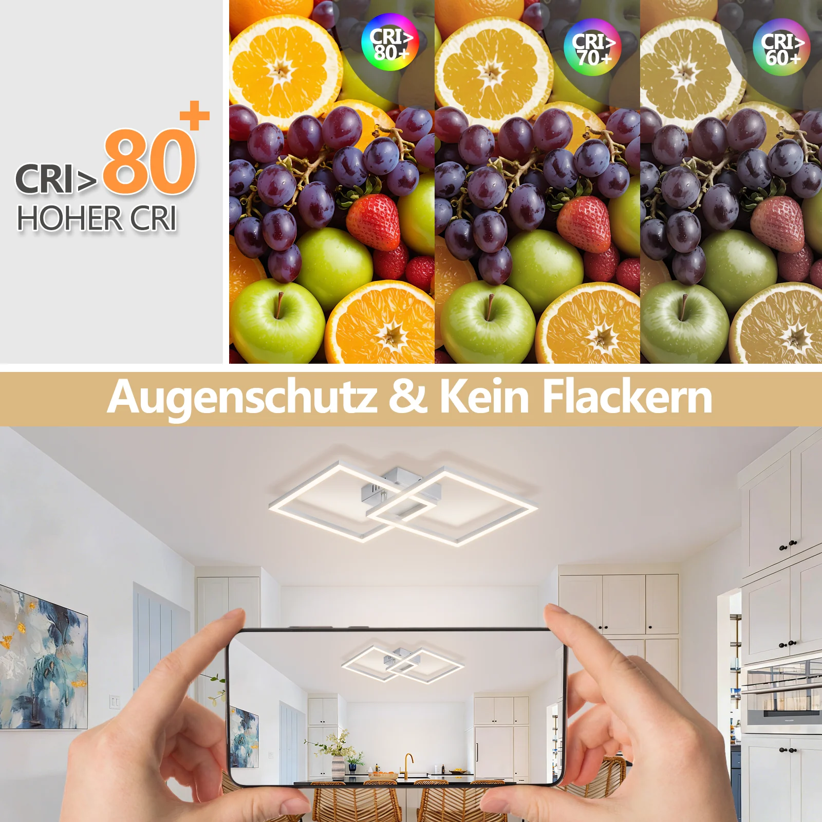 ZMH LED Deckenleuchte 24W Silber Neutralweiß Drehbar Modern Design Eckig Wohnzimmerlampe Für Küche - Image 8