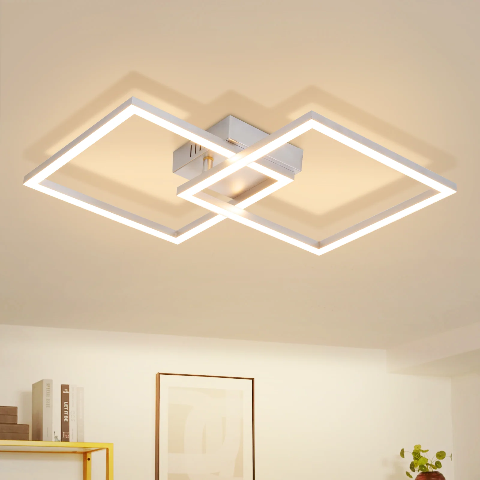 ZMH LED Deckenleuchte 24W Warmweiß Silber Drehbar Modern Design Eckig Wohnzimmerlampe Küche Flur - Image 2