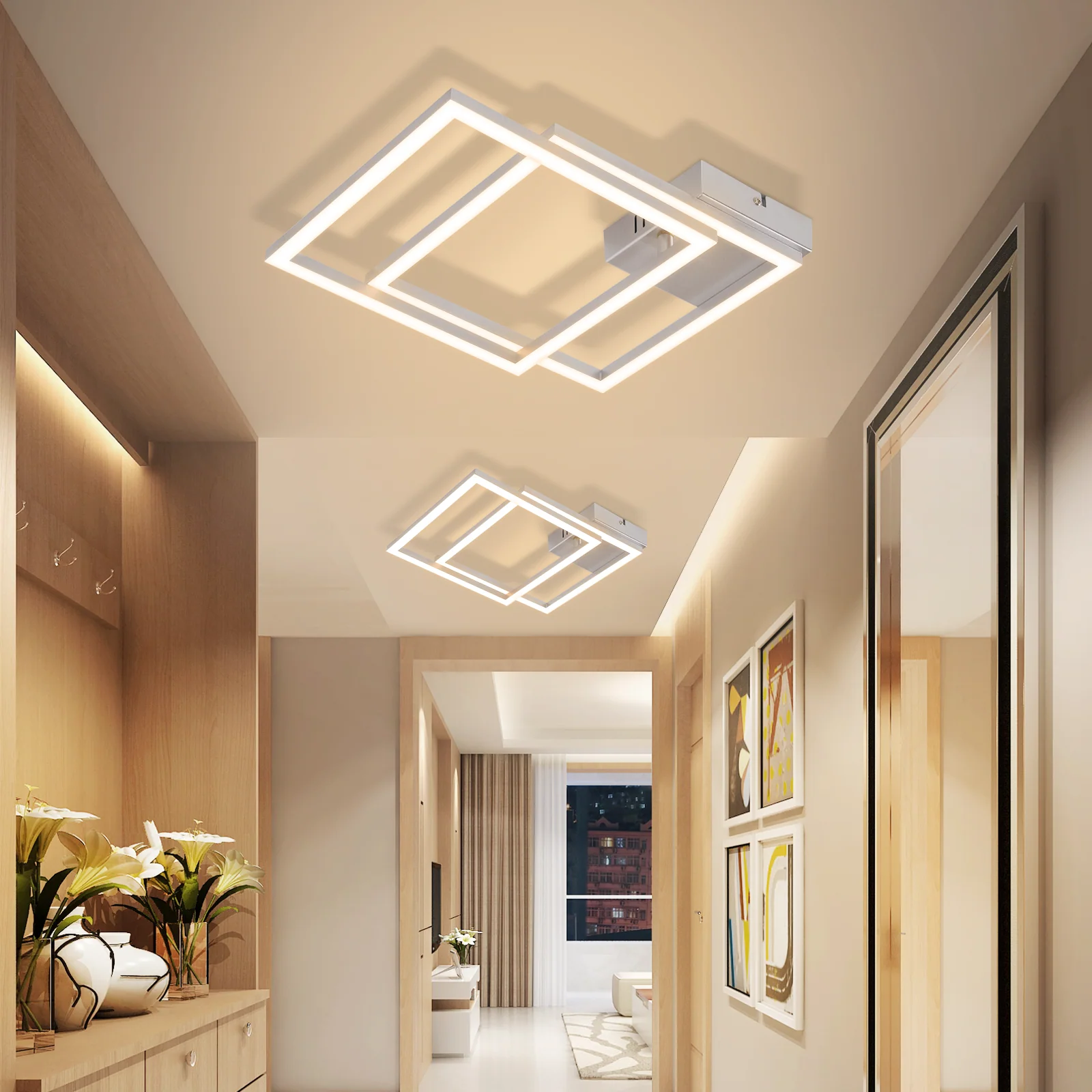 ZMH LED Deckenleuchte 24W Warmweiß Silber Drehbar Modern Design Eckig Wohnzimmerlampe Küche Flur - Image 3