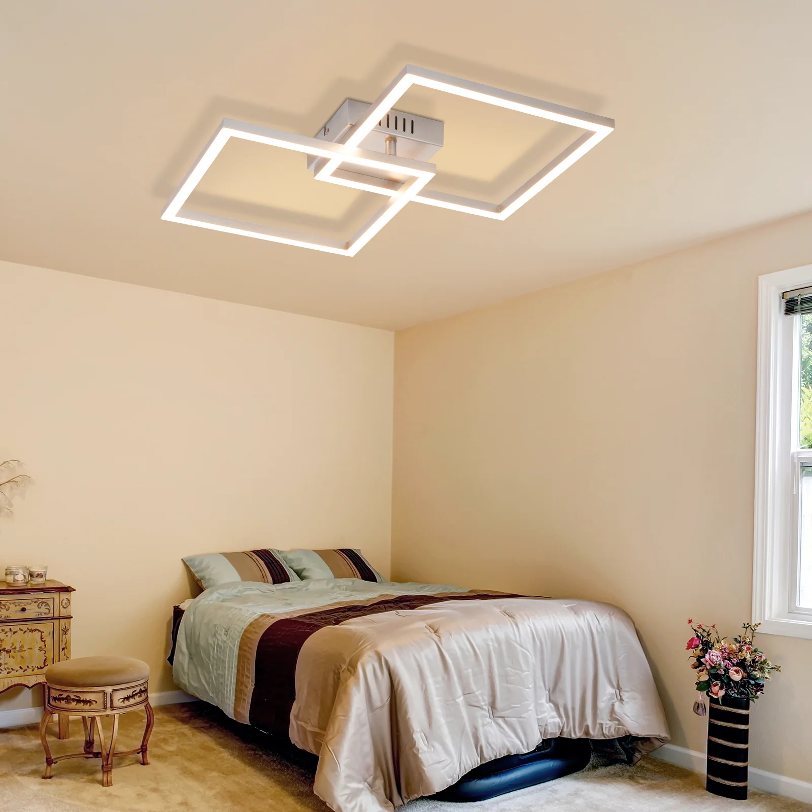 ZMH LED Deckenleuchte 24W Warmweiß Silber Drehbar Modern Design Eckig Wohnzimmerlampe Küche Flur - Image 4