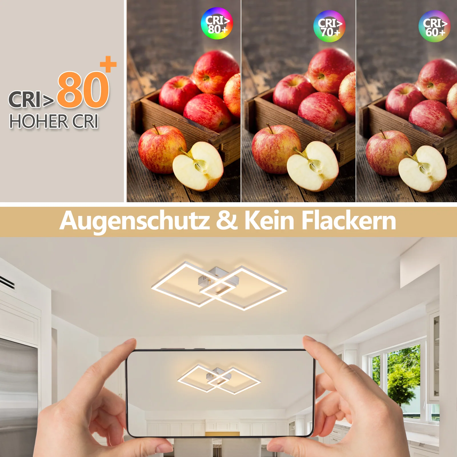 ZMH LED Deckenleuchte 24W Warmweiß Silber Drehbar Modern Design Eckig Wohnzimmerlampe Küche Flur - Image 8