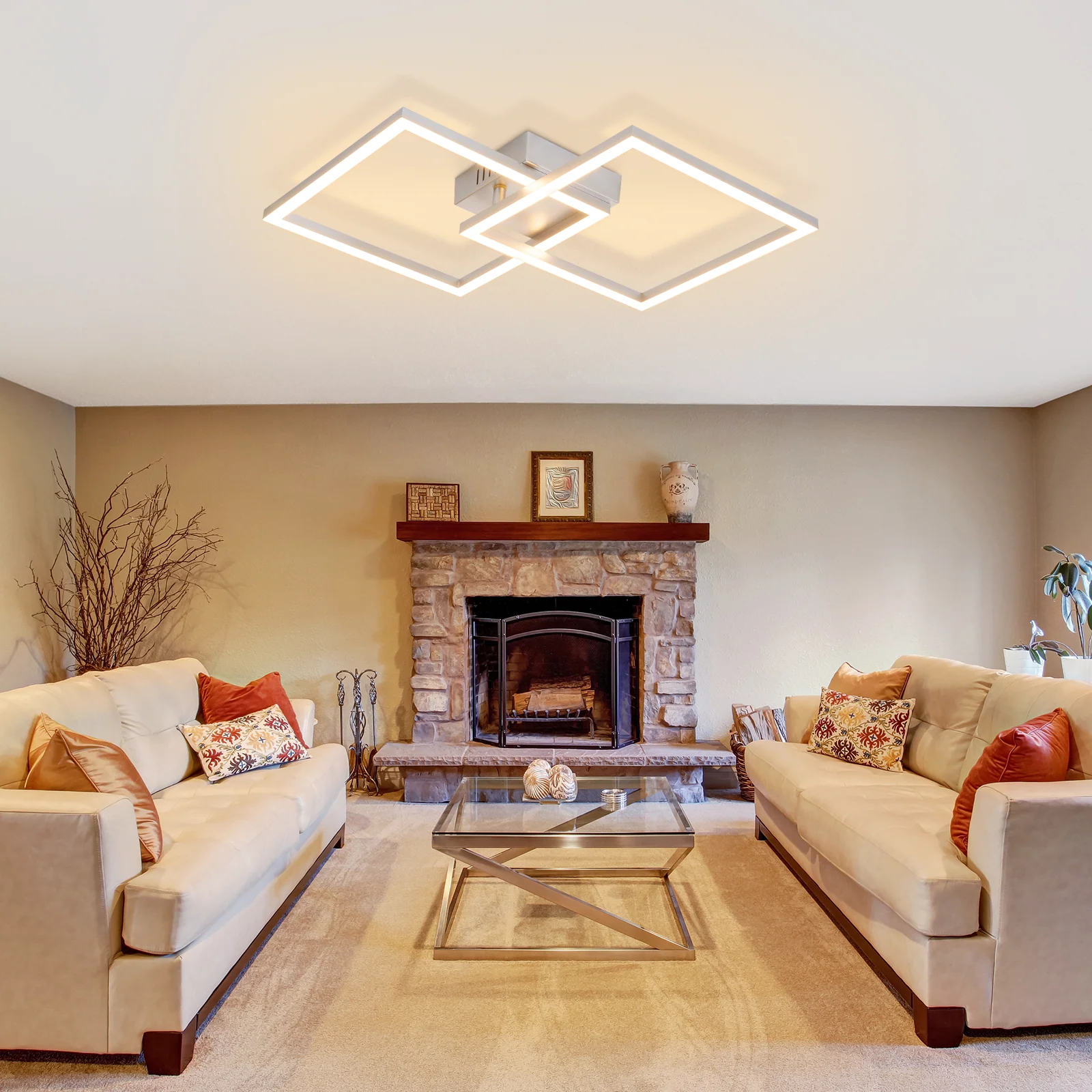 ZMH LED Deckenleuchte 24W Warmweiß Silber Drehbar Modern Design Eckig Wohnzimmerlampe Küche Flur - Image 9