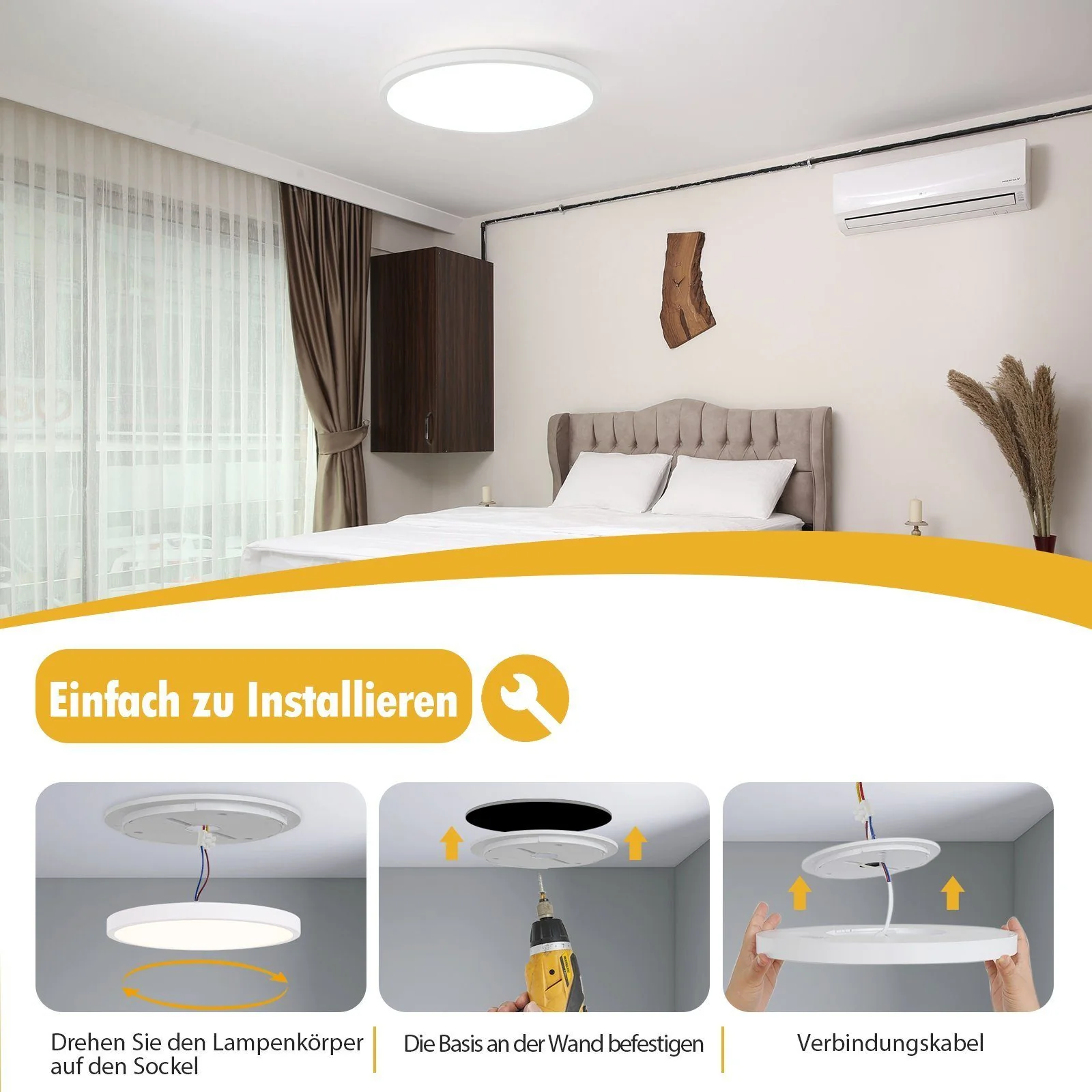 ZMH LED Deckenleuchte Badezimmer Deckenleuchte - Badezimmerlampe Ø30cm flach rund 18W IP44 - Image 5