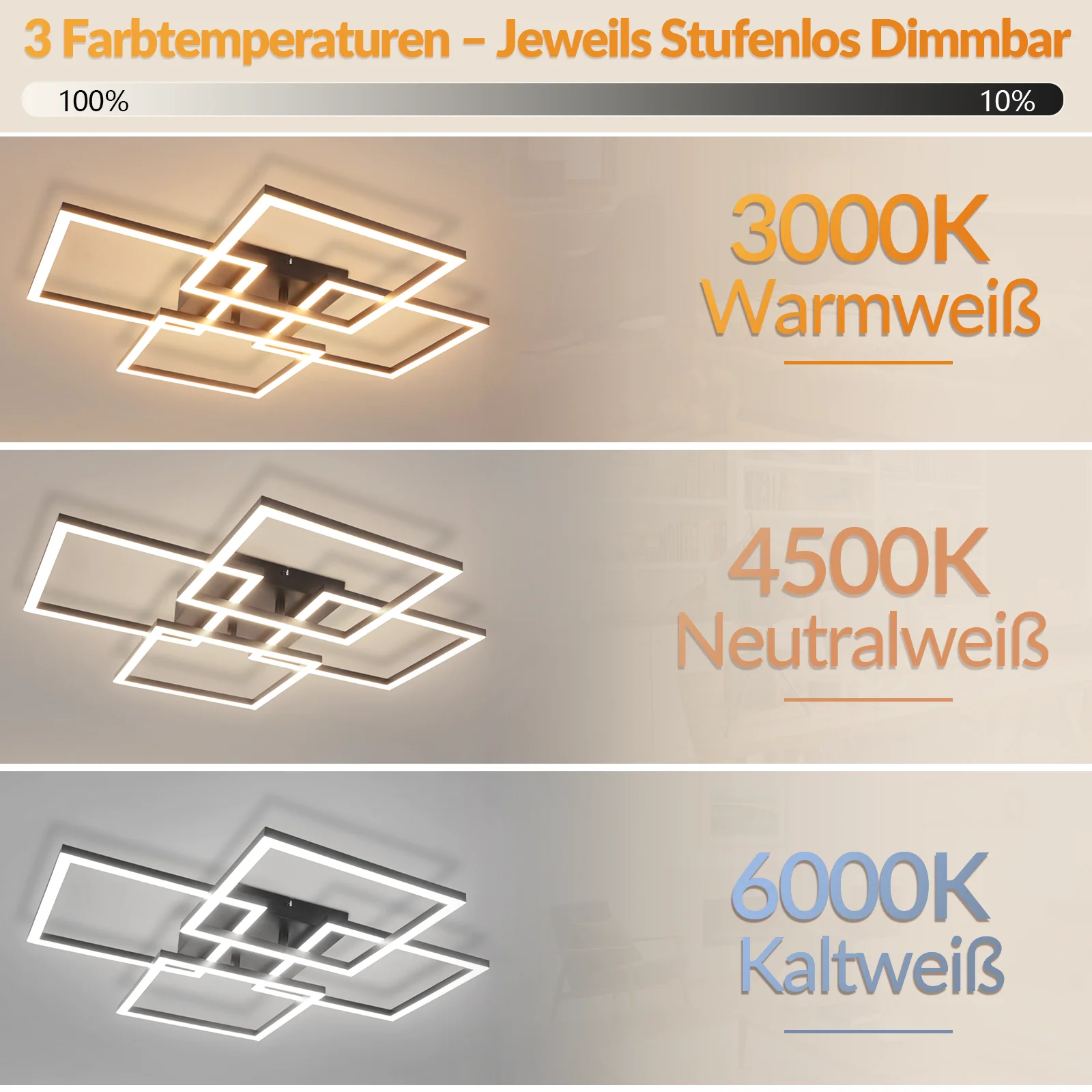 ZMH LED Deckenleuchte Dimmbar 43W Modern mit Fernbedienung Eckig Deckenlampe für Schlafzimmer Büro - Image 6