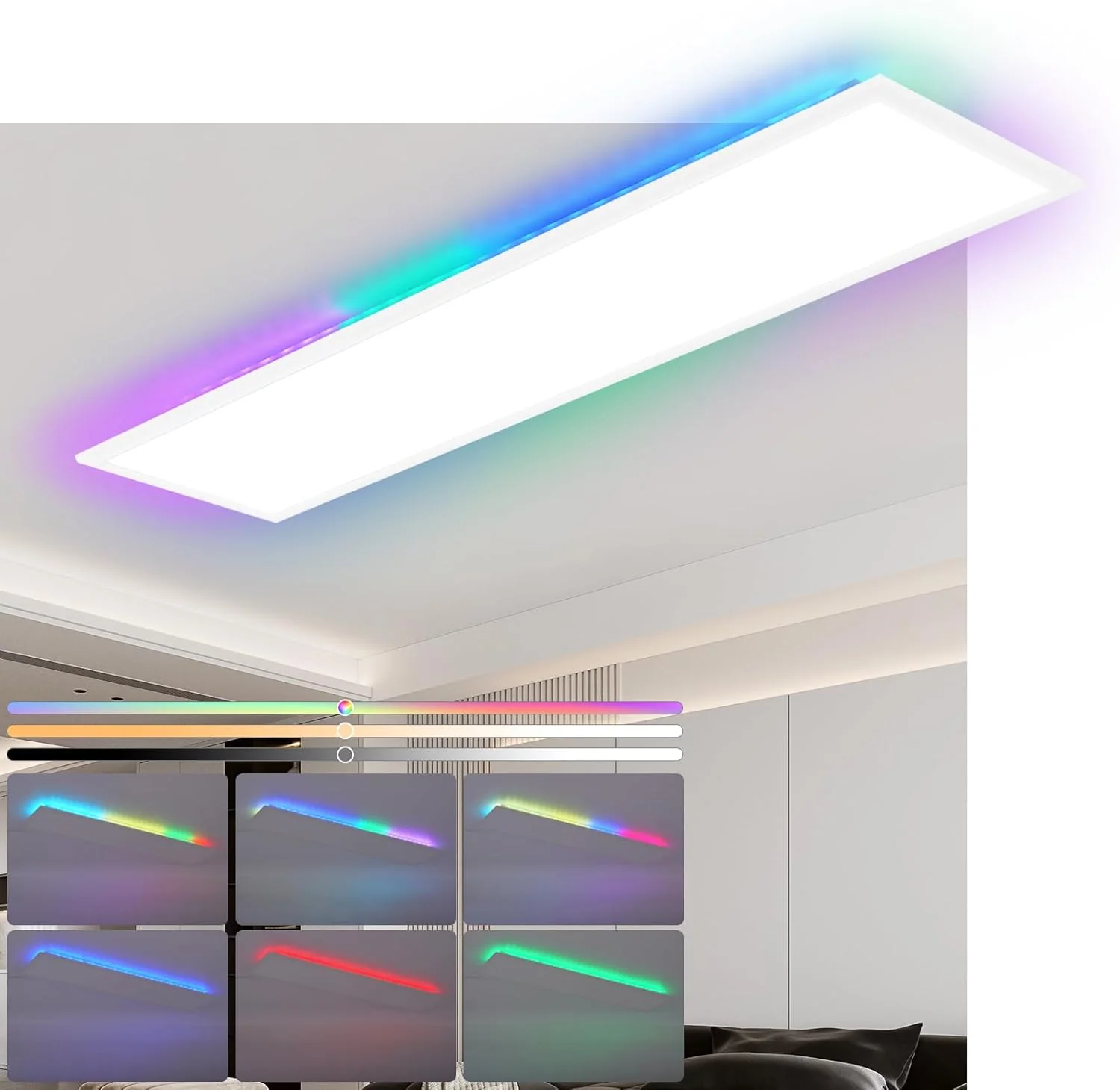 ZMH LED Deckenleuchte für Wohnzimmer, dimmbares Deckenpanel, lang, RGB-Farbwechsel, Werkstatt, Flur - Image 3