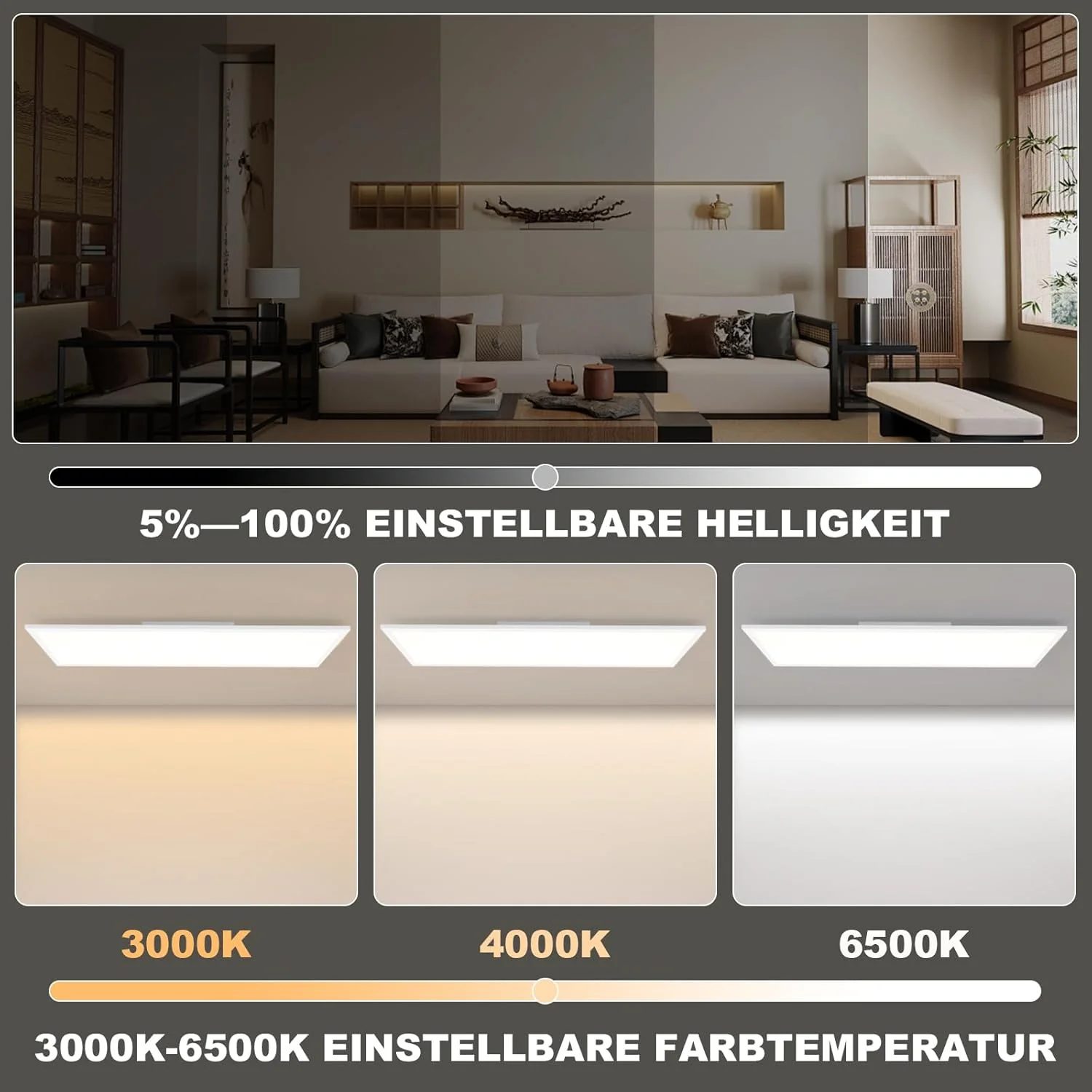 ZMH LED Deckenleuchte für Wohnzimmer, dimmbares Deckenpanel, lang, RGB-Farbwechsel, Werkstatt, Flur - Image 5