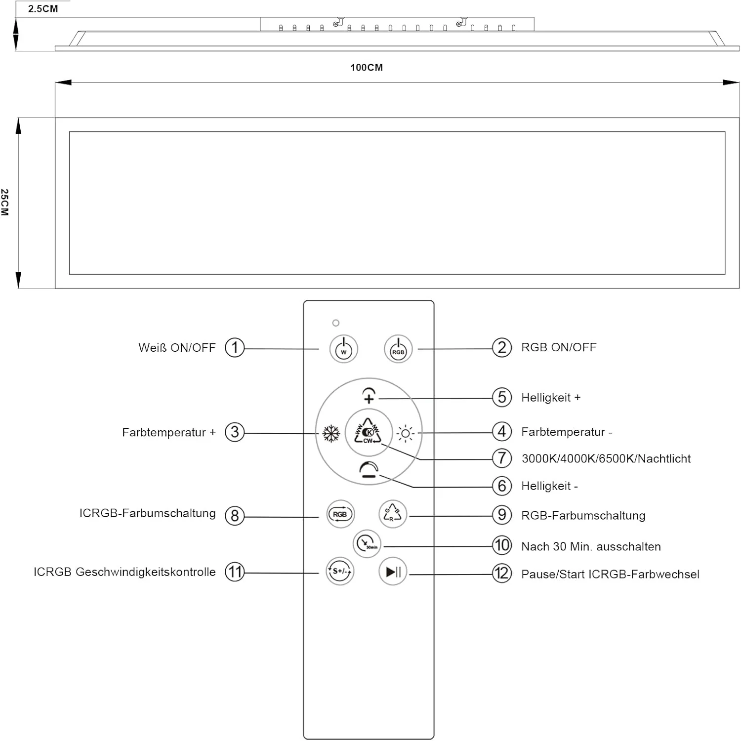 ZMH LED Deckenleuchte für Wohnzimmer, dimmbares Deckenpanel, lang, RGB-Farbwechsel, Werkstatt, Flur - Image 6
