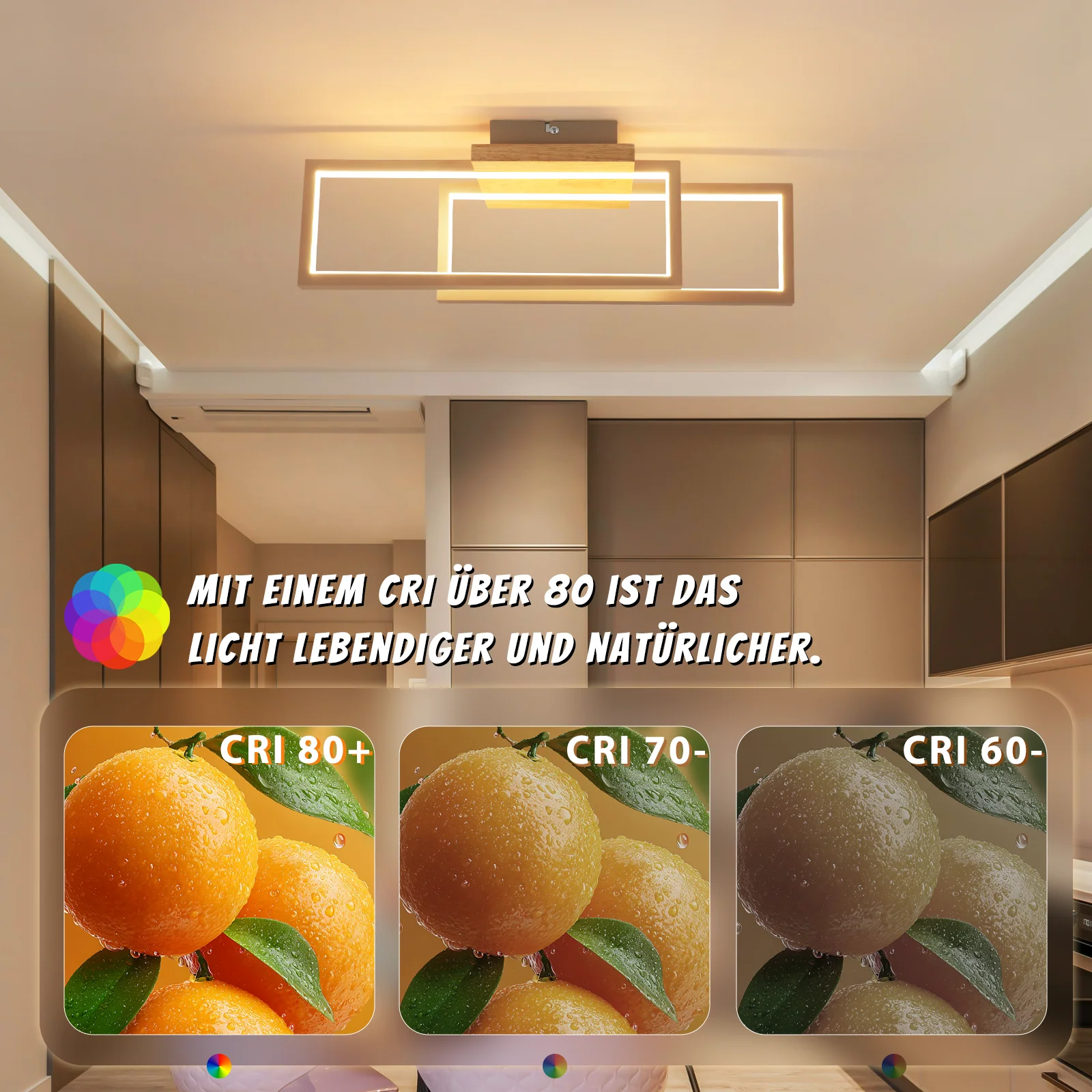 ZMH LED Deckenleuchte Holz 24W 3000K 48cm Rechteck Modern Design Wandlampe für Küche Wohnzimmer - Image 10