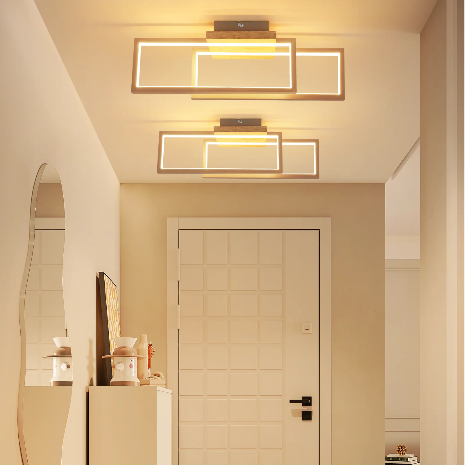 ZMH LED Deckenleuchte Holz 24W 3000K 48cm Rechteck Modern Design Wandlampe für Küche Wohnzimmer - Image 2