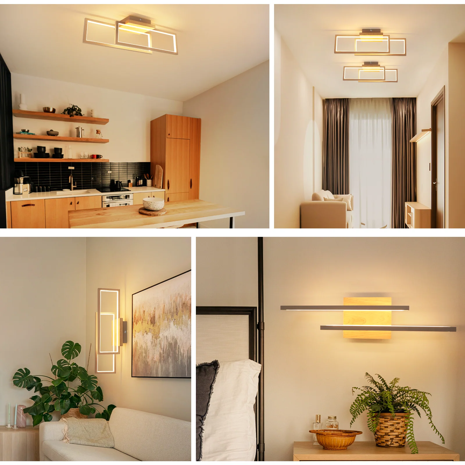 ZMH LED Deckenleuchte Holz 24W 3000K 48cm Rechteck Modern Design Wandlampe für Küche Wohnzimmer - Image 3