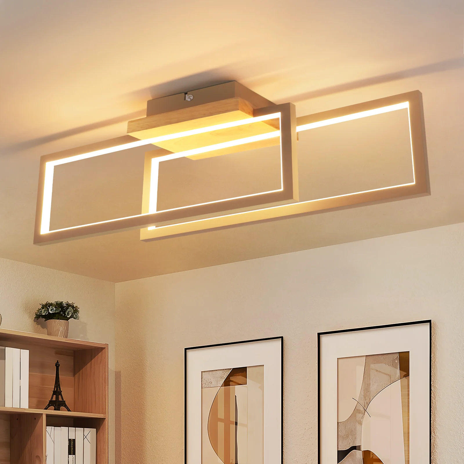ZMH LED Deckenleuchte Holz 24W 3000K 48cm Rechteck Modern Design Wandlampe für Küche Wohnzimmer - Image 4