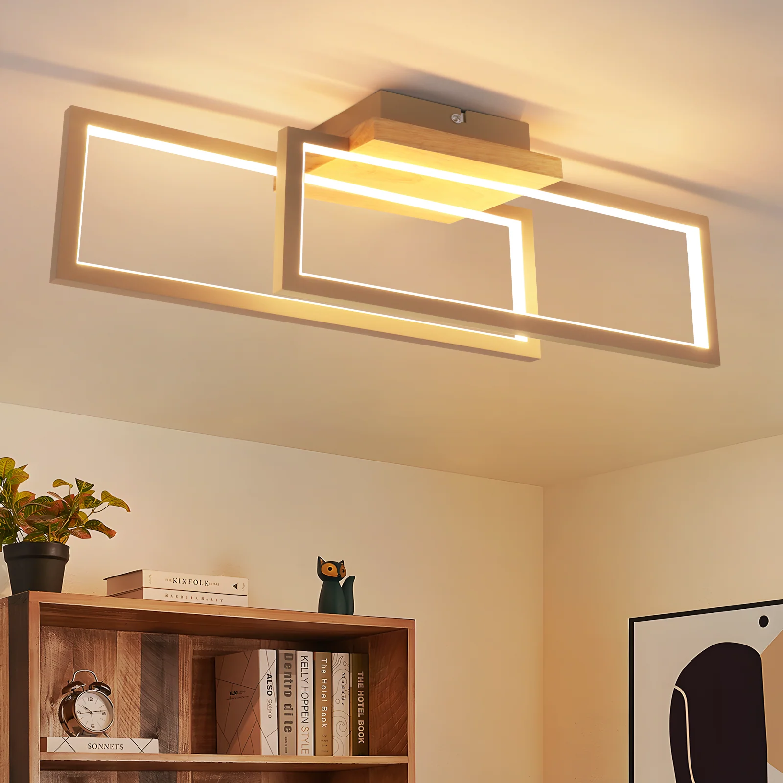 ZMH LED Deckenleuchte Holz 24W 3000K 48cm Rechteck Modern Design Wandlampe für Küche Wohnzimmer - Image 5