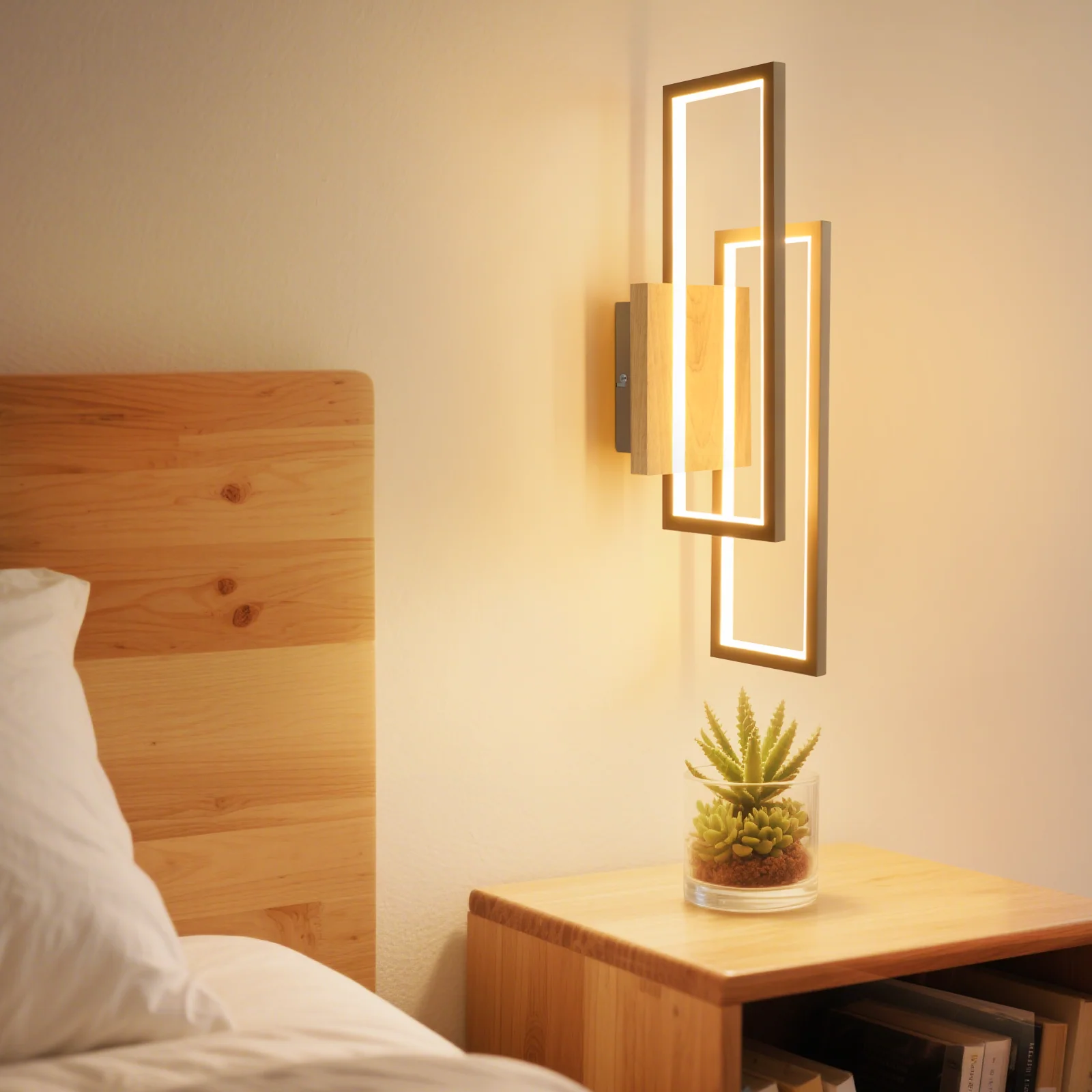 ZMH LED Deckenleuchte Holz 24W 3000K 48cm Rechteck Modern Design Wandlampe für Küche Wohnzimmer - Image 6