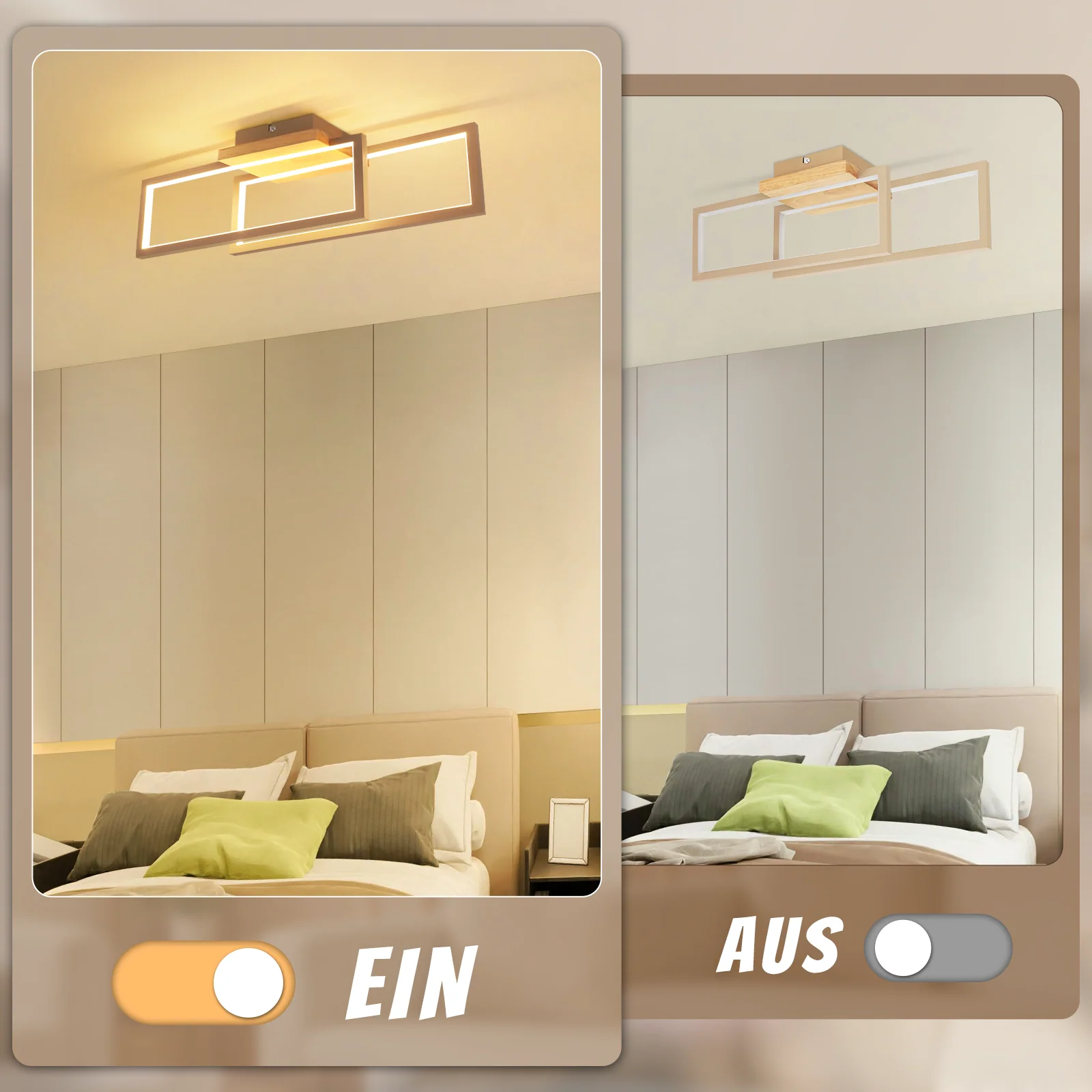ZMH LED Deckenleuchte Holz 24W 3000K 48cm Rechteck Modern Design Wandlampe für Küche Wohnzimmer - Image 9
