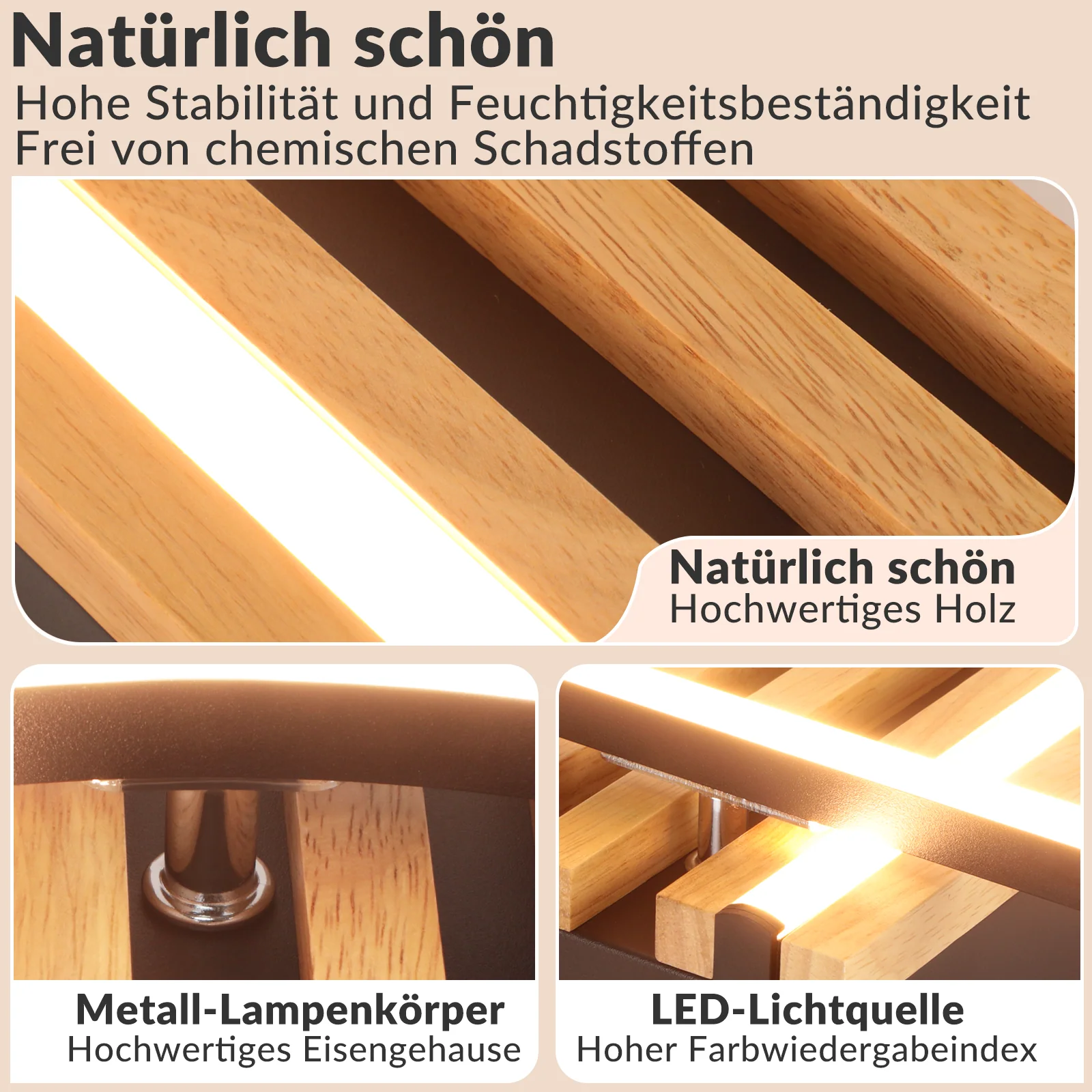 ZMH LED Deckenleuchte Holz Dimmbar 34W Ring Modern Metall Deckenlamape für Schlafzimmer Wohnzimmer - Image 2