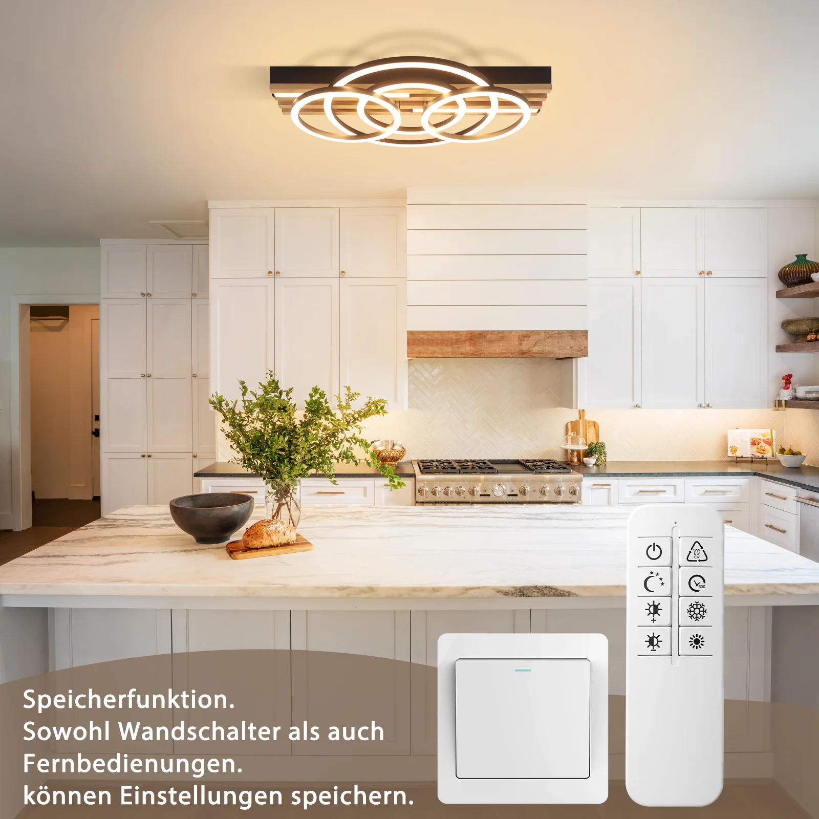 ZMH LED Deckenleuchte Holz Dimmbar 50cm 60W Ring Geometrisch Deckenlampe für Wohnzimmer Esszimmer - Image 4