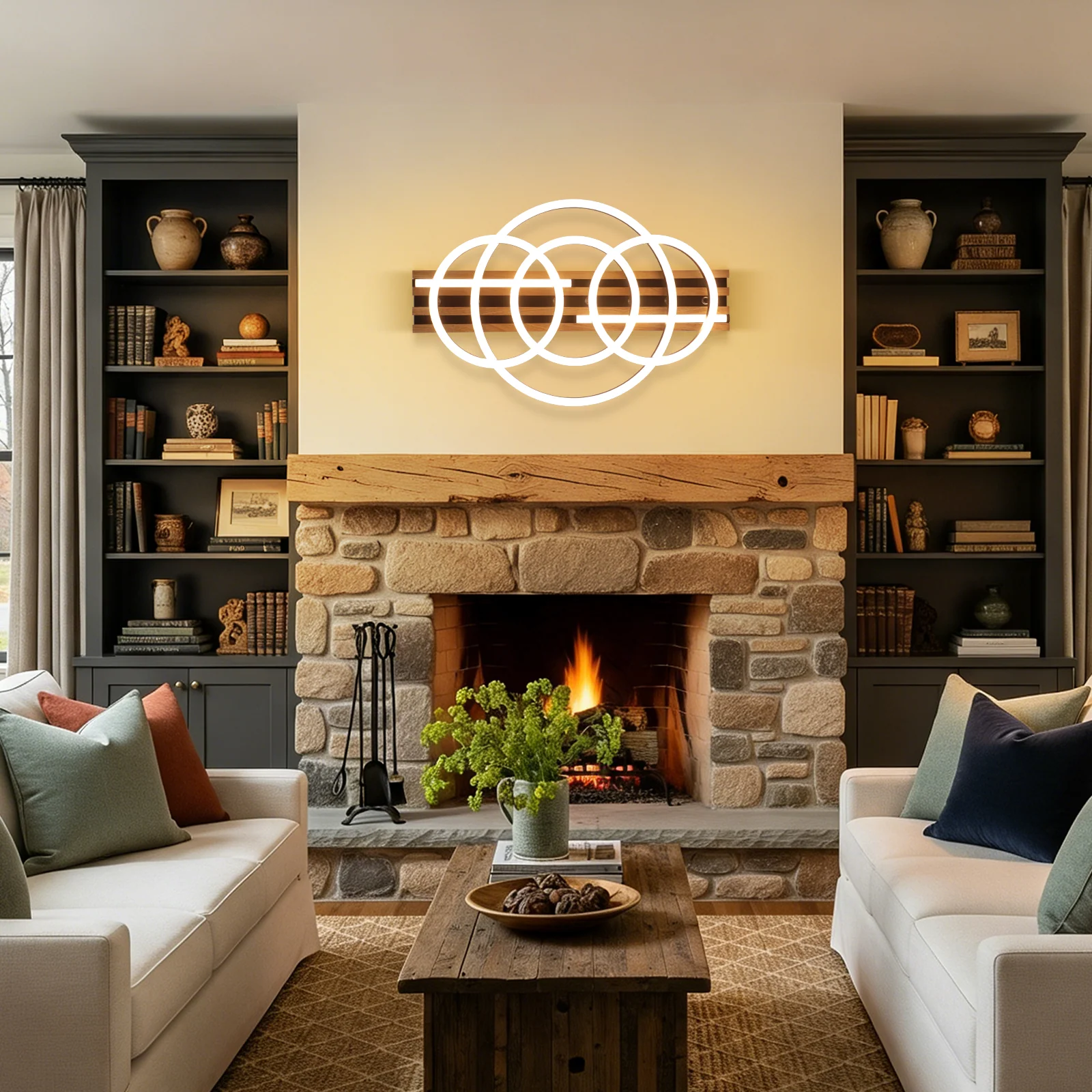 ZMH LED Deckenleuchte Holz Dimmbar 50cm 60W Ring Geometrisch Deckenlampe für Wohnzimmer Esszimmer - Image 5