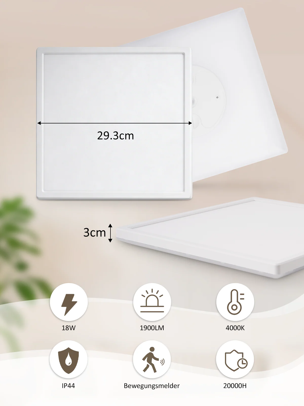 ZMH LED Deckenleuchte mit Bewegungsmelder 18W 29cm Flach 4000K Deckenlampe Radar für Flur Treppe - Image 6