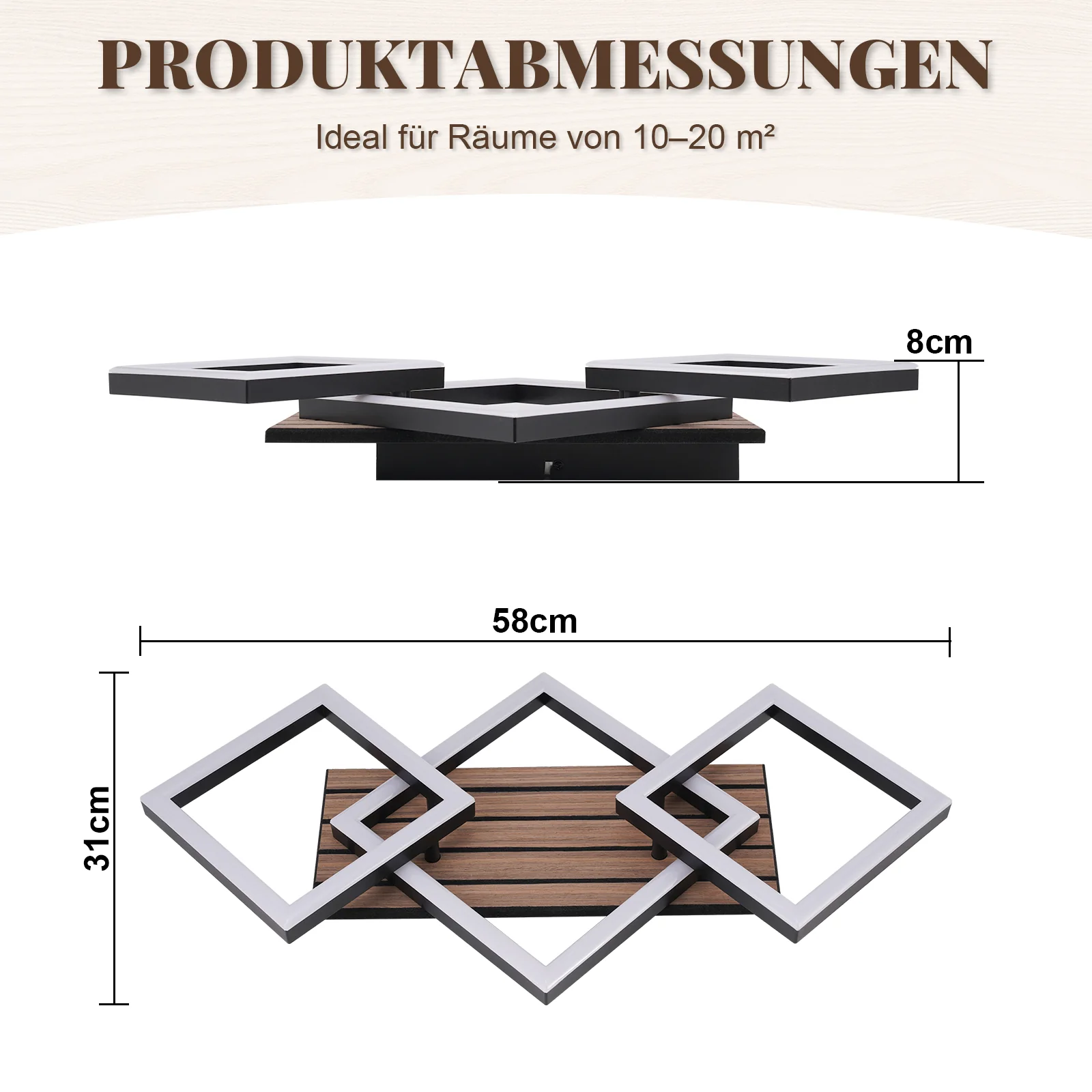 ZMH LED Deckenleuchte Modern 58CM 3000K Eckig in Holzoptik Deckenlampe für Esszimmer Wohnzimmer - Image 5
