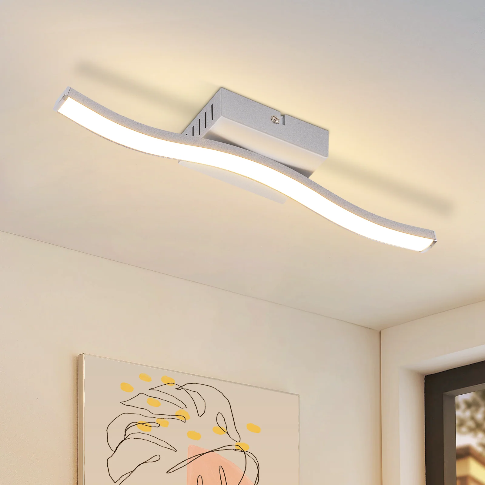 ZMH LED Deckenleuchte Modern Silber 6W 3000K Warmweiß Wellen Design Küchenlampe für Flur Wohnzimmer