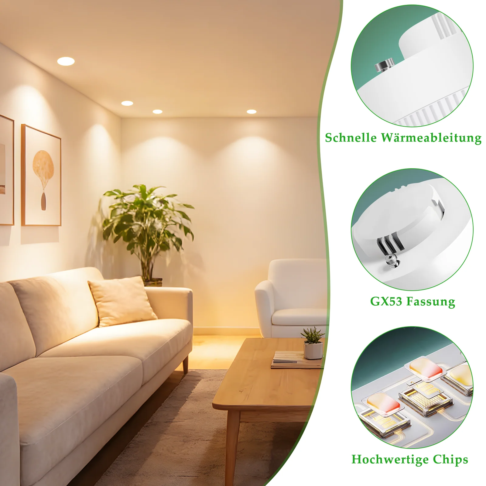 ZMH LED Leuchtmittel 2 Stück GX53 Ultra 7.4x2.5cm Flach Warmweiß 3000K Blinkfrei 5W Nicht Dimmbar - Image 4