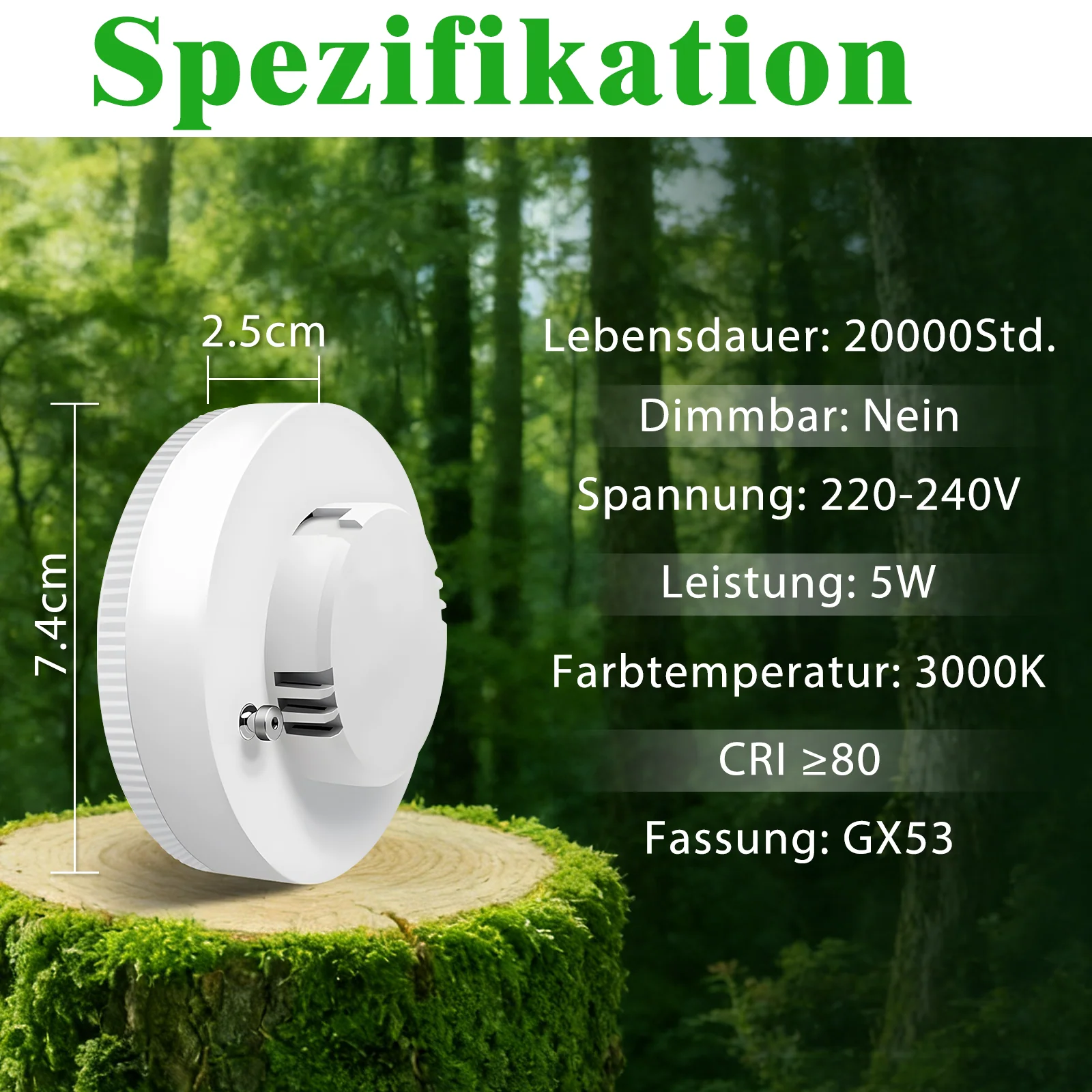 ZMH LED Leuchtmittel 2 Stück GX53 Ultra 7.4x2.5cm Flach Warmweiß 3000K Blinkfrei 5W Nicht Dimmbar - Image 5