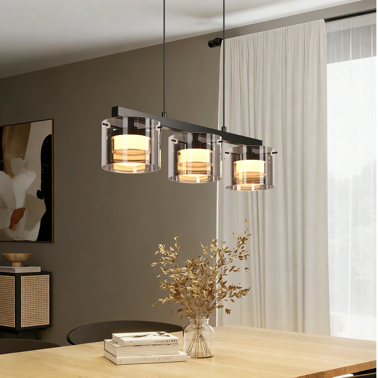 ZMH LED Pendelleuchte 3 Flammig Glas Höhenverstellbar Esstisch Hängelampe für Esszimmer Wohnzimmer - Image 3