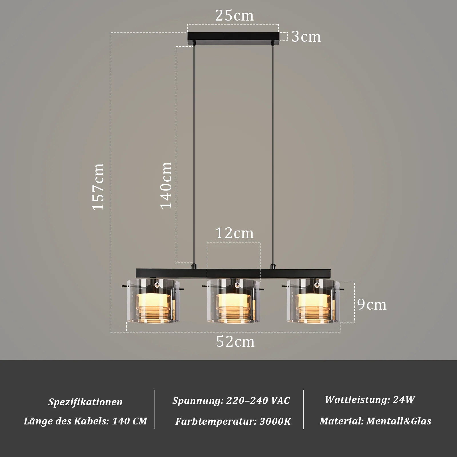 ZMH LED Pendelleuchte 3 Flammig Glas Höhenverstellbar Esstisch Hängelampe für Esszimmer Wohnzimmer - Image 5