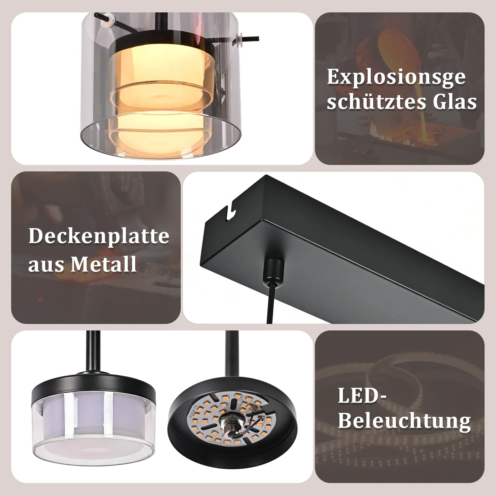 ZMH LED Pendelleuchte 3 Flammig Glas Höhenverstellbar Esstisch Hängelampe für Esszimmer Wohnzimmer - Image 6