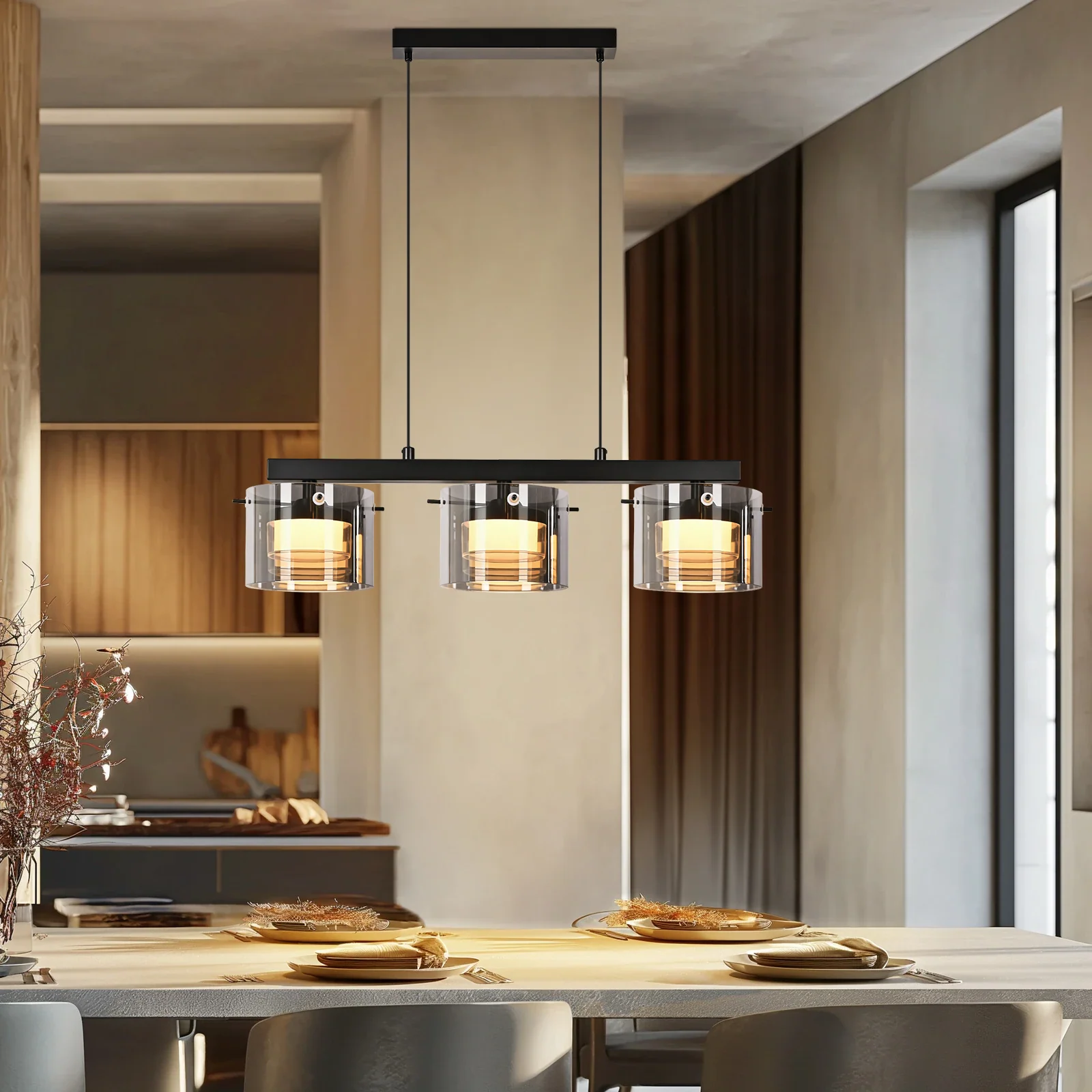 ZMH LED Pendelleuchte 3 Flammig Glas Höhenverstellbar Esstisch Hängelampe für Esszimmer Wohnzimmer - Image 7