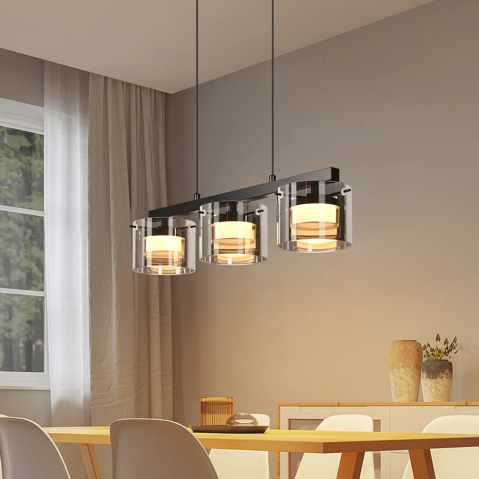 ZMH LED Pendelleuchte 3 Flammig Glas Höhenverstellbar Esstisch Hängelampe für Esszimmer Wohnzimmer - Image 8